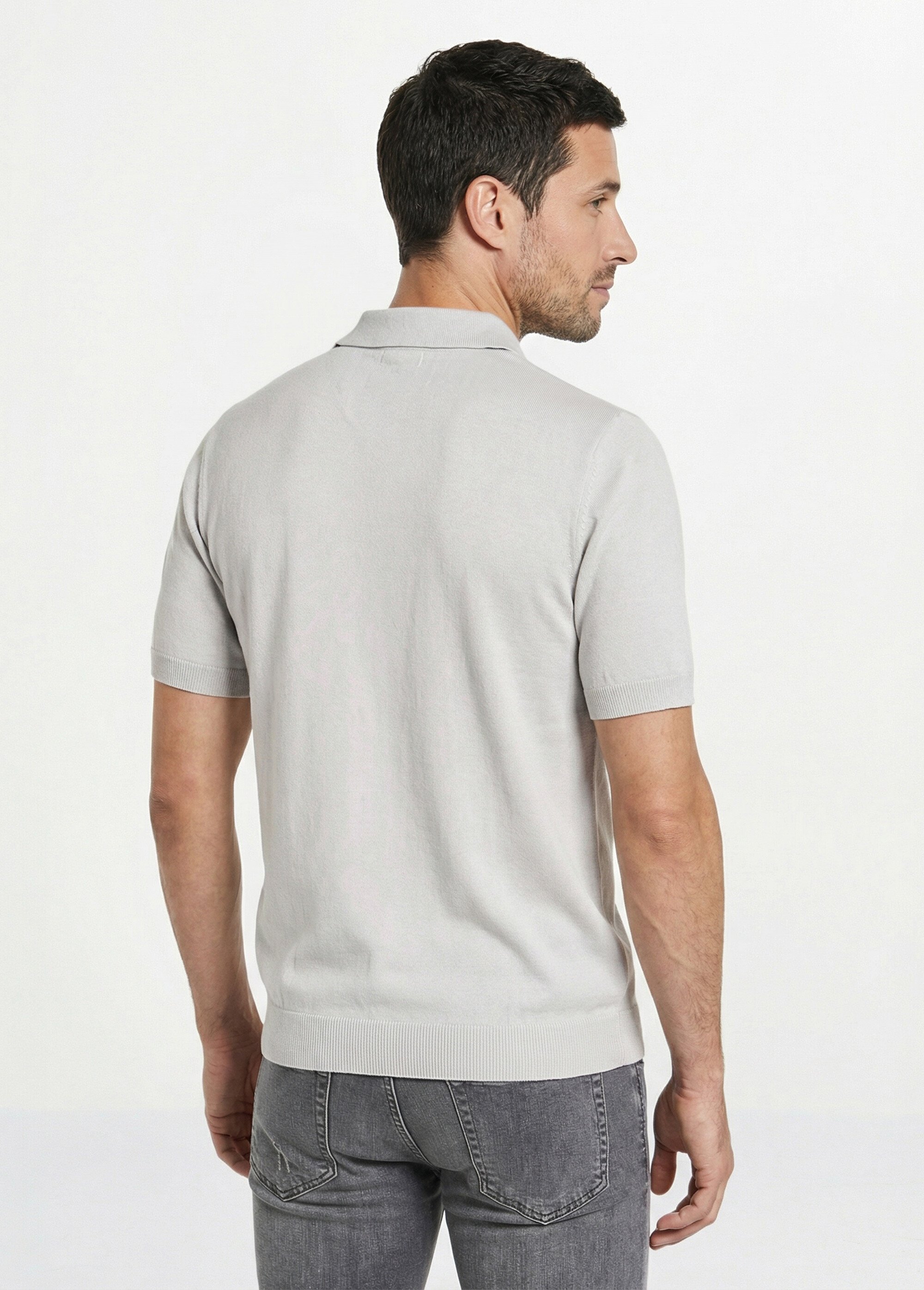 Polo zippé manches courtes rayures jacquard