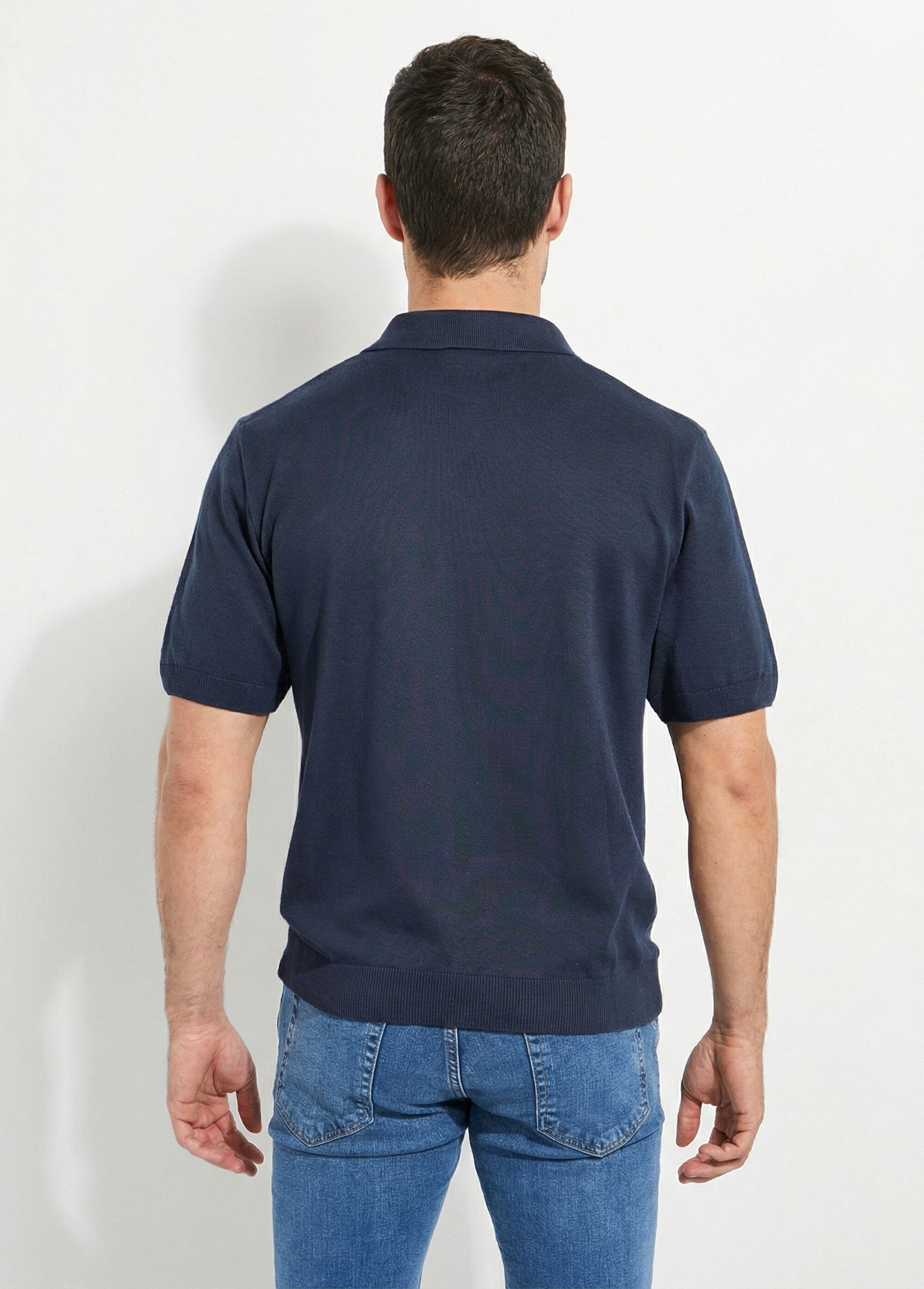 Polo zippé manches courtes rayures jacquard Homme Bleu FAVENEC DO1