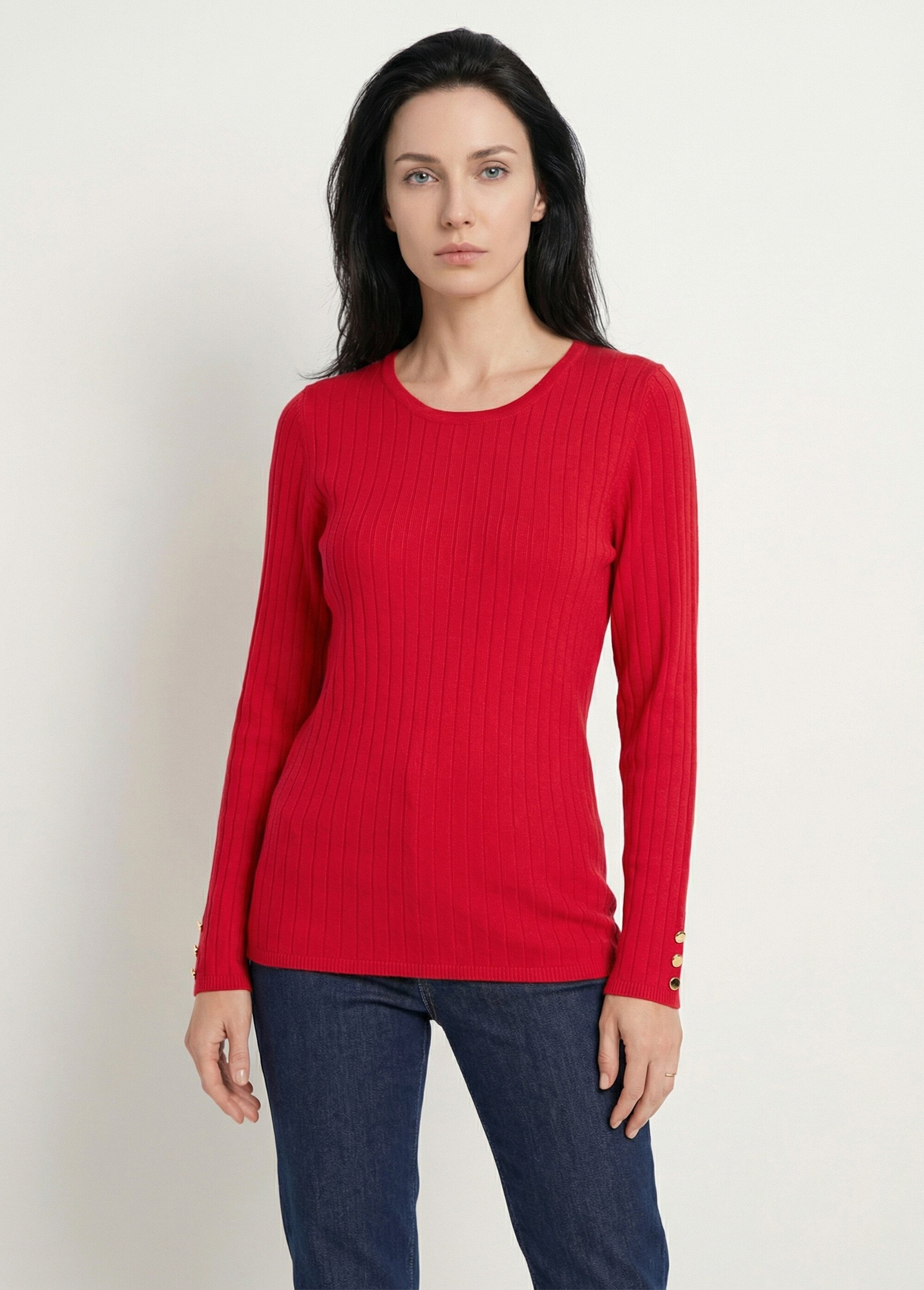 Pull doux côtelé court col rond côtes plates Femme Rouge PALLUD FA1