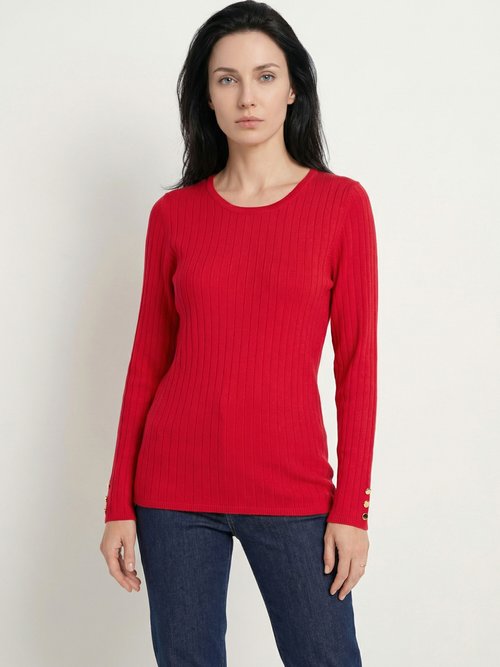 Pull doux côtelé court col rond côtes plates Femme Rouge PALLUD FA1