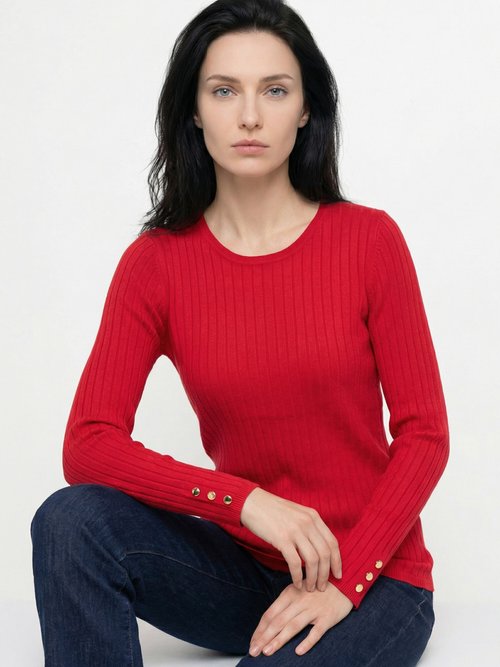 Pull doux côtelé court col rond côtes plates Femme Rouge PALLUD MV1