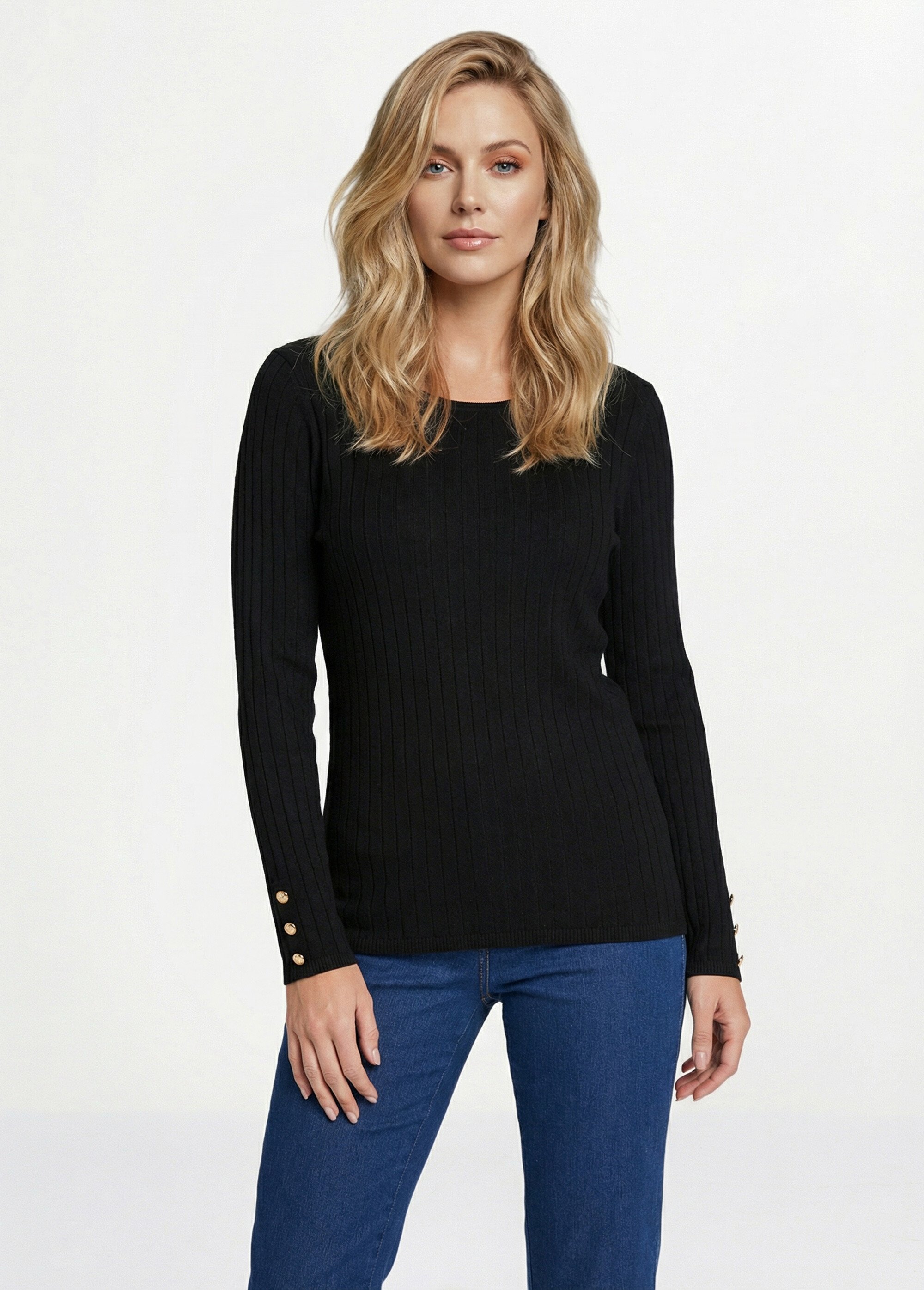 Pull doux côtelé court col rond côtes plates Femme Noir PALLUD FA1