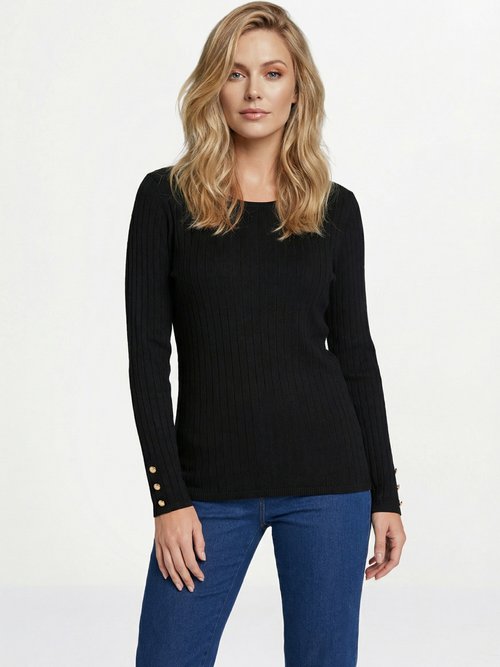 Pull doux côtelé court col rond côtes plates Femme Noir PALLUD FA1