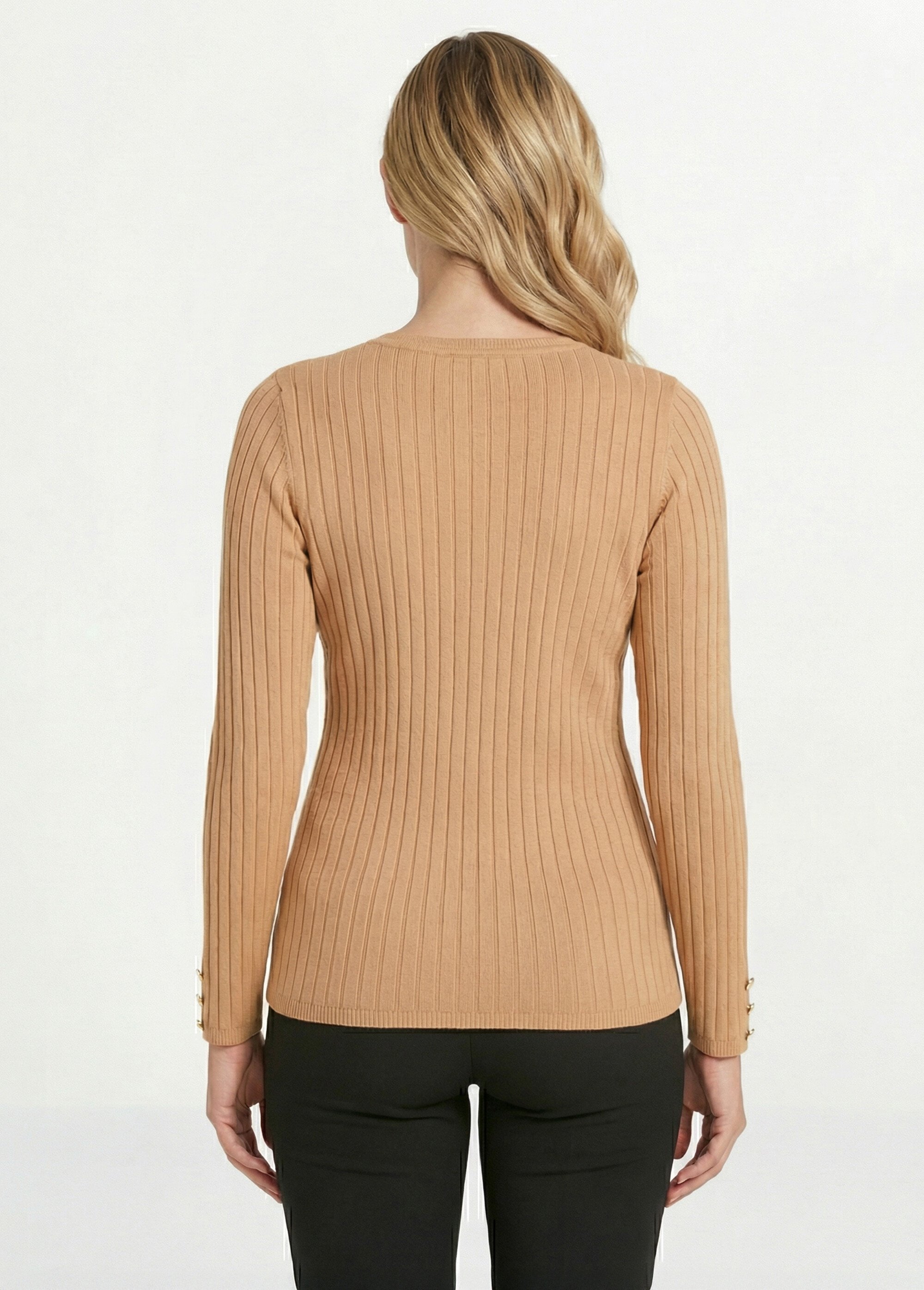 Pull doux côtelé court col rond côtes plates Femme Marron PALLUD DO1