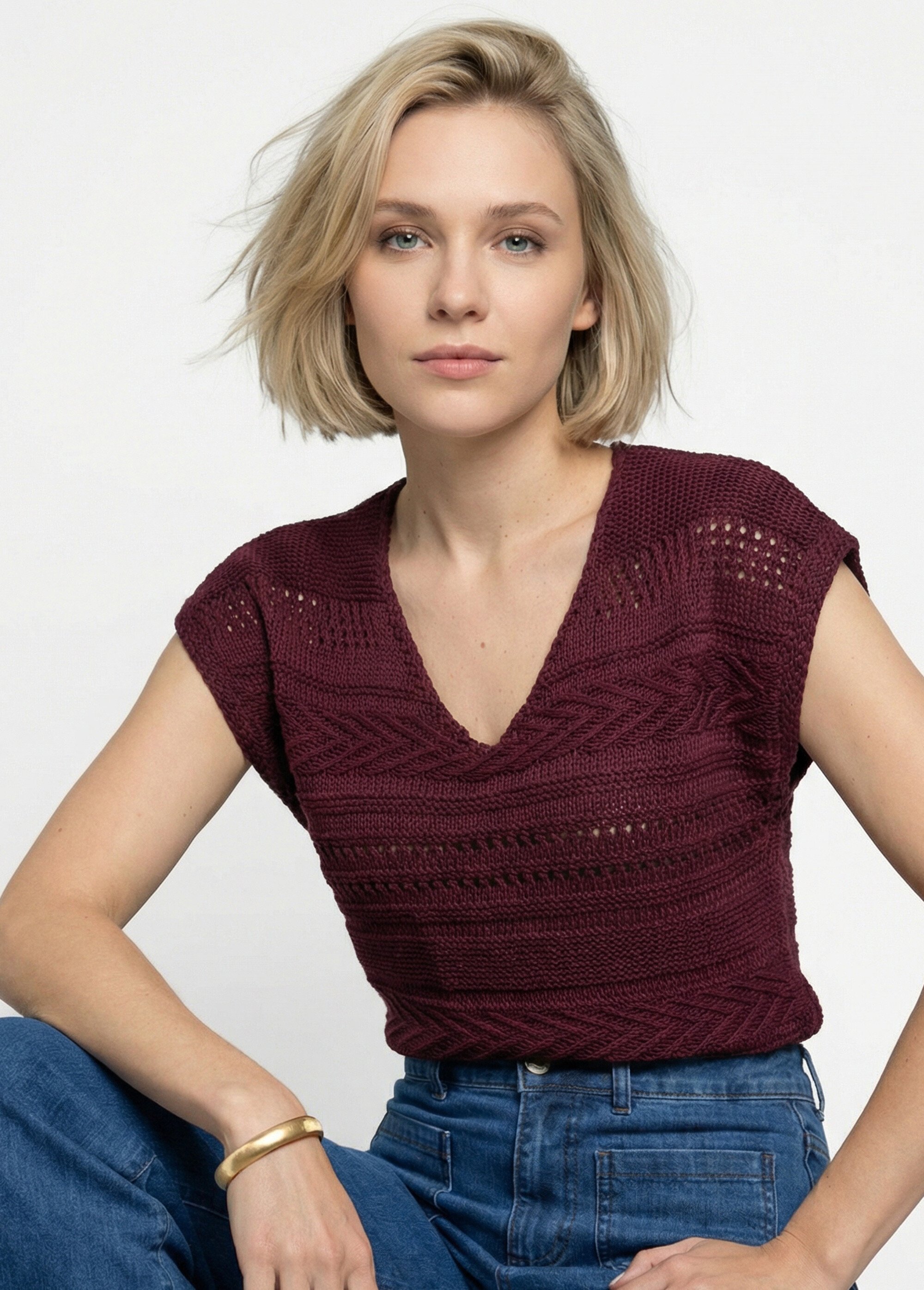 Pull manches courtes grosse maille Femme Rose MANDOLINE MV1