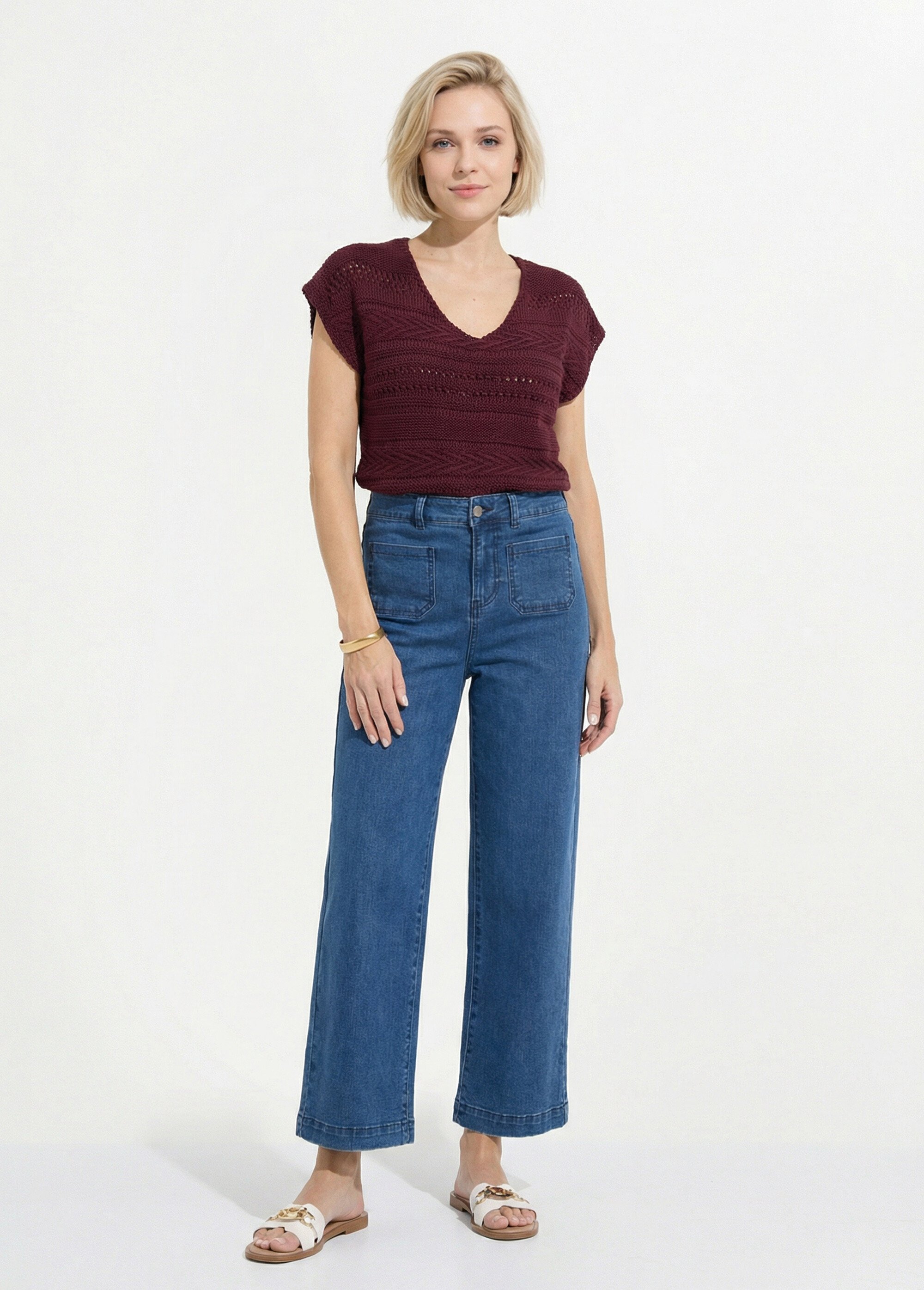 Pull manches courtes grosse maille Femme Rose MANDOLINE SF1