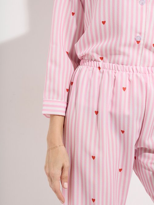 Pyjama 2 pièces rayé avec motif cœurs Femme Rose H-NT195 DE2