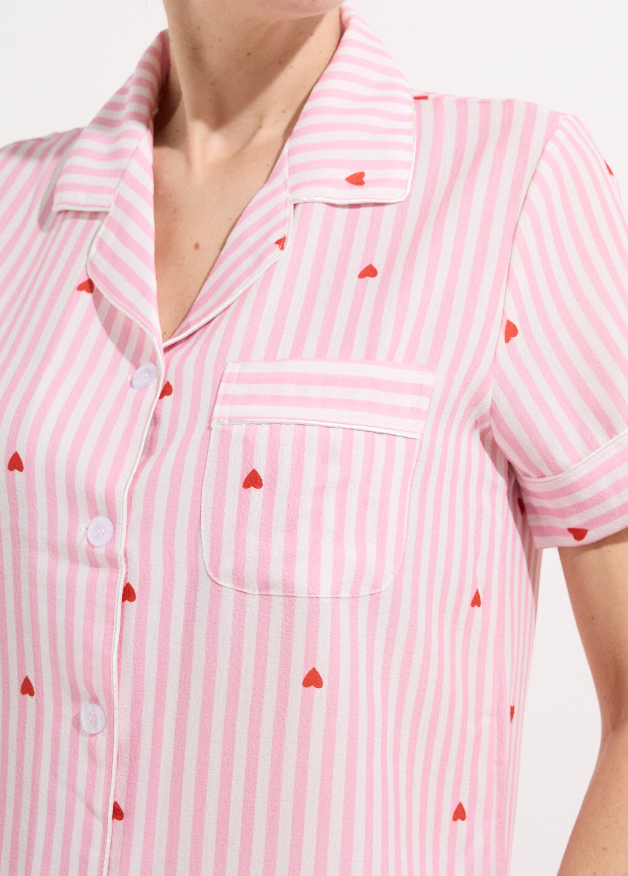 Pyjama short rayé avec motif coeurs Femme Rose H-NT193 DE2