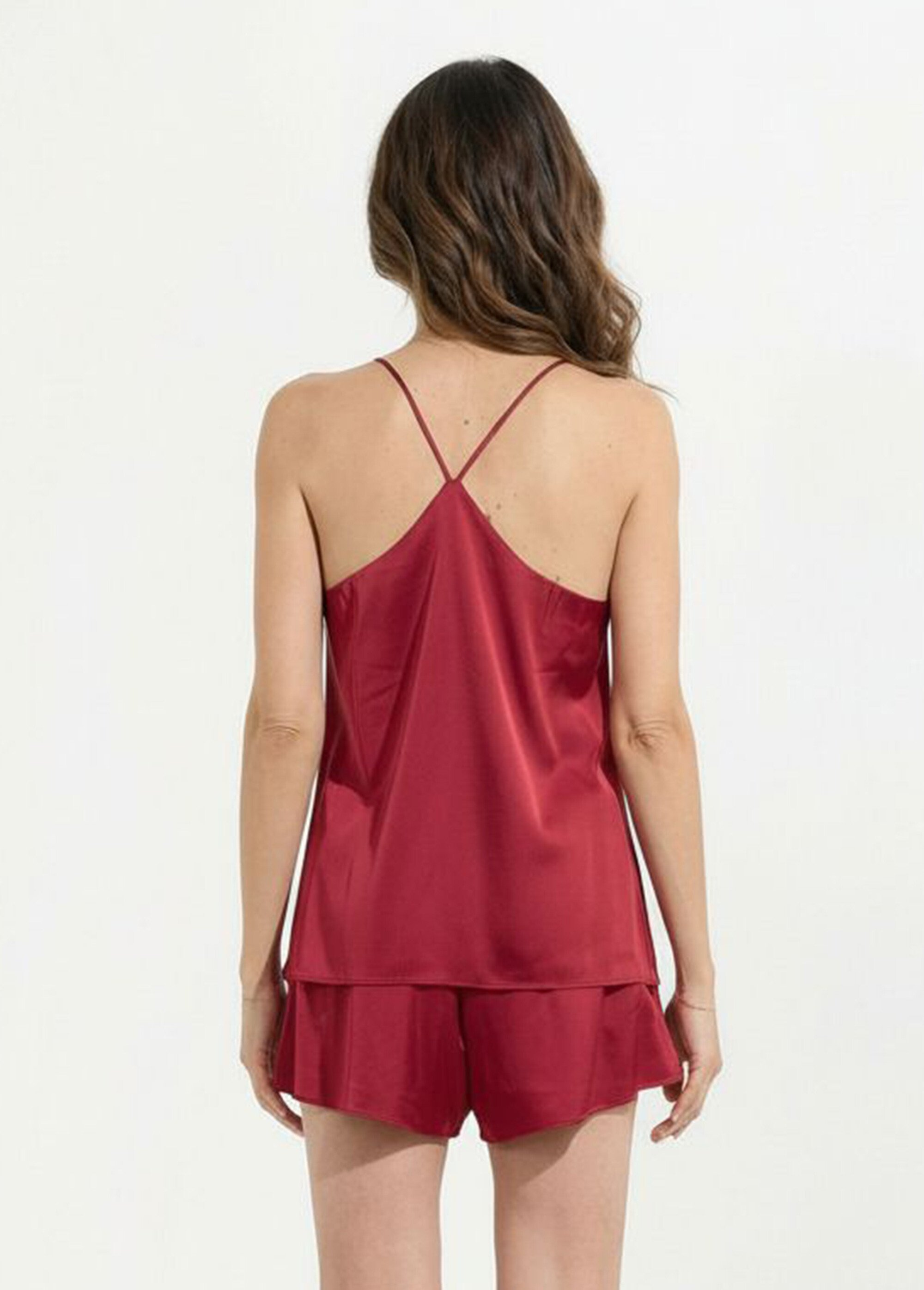 Pyjama short satin, bretelles croisées Femme Rouge H-NT080 DO1