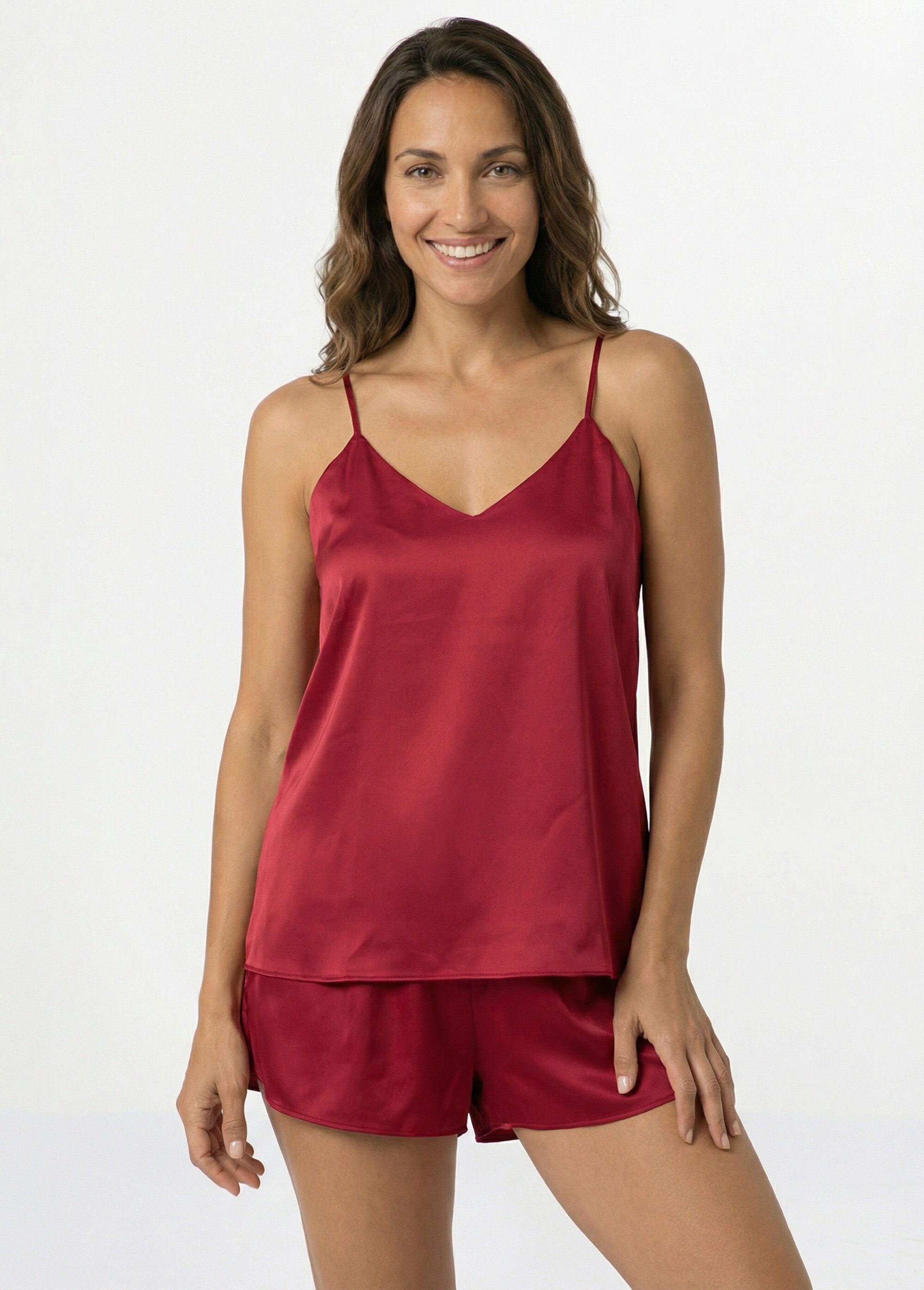Pyjama short satin, bretelles croisées Femme Rouge H-NT080 FA1