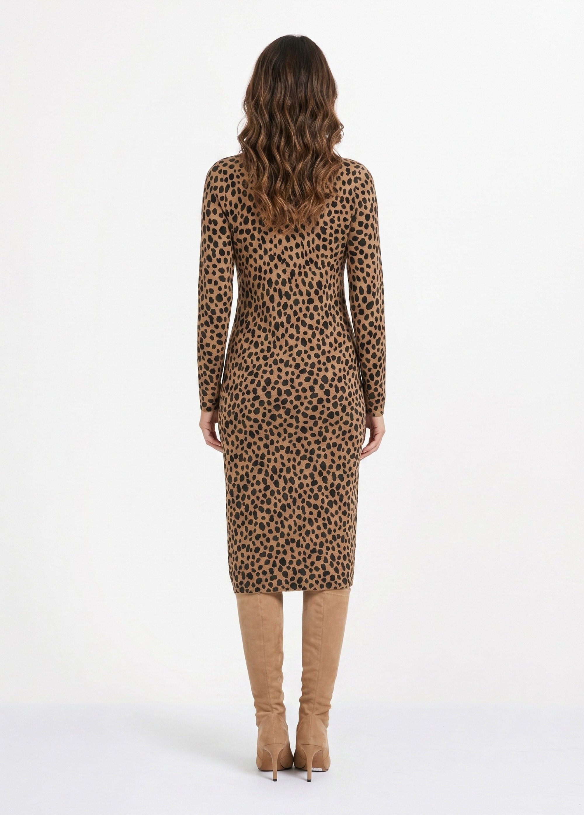 Robe pull chaude courte imprimé léopard Femme Marron HALAGE DO1
