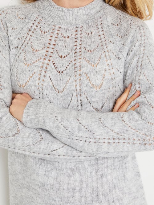 Robe-pull courte tricot ajouré col rond Femme Gris HERODE DE2