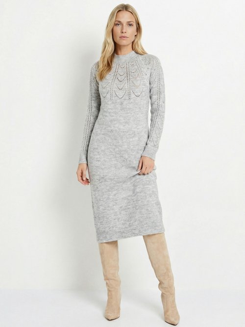 Robe-pull courte tricot ajouré col rond Femme Gris HERODE FA1