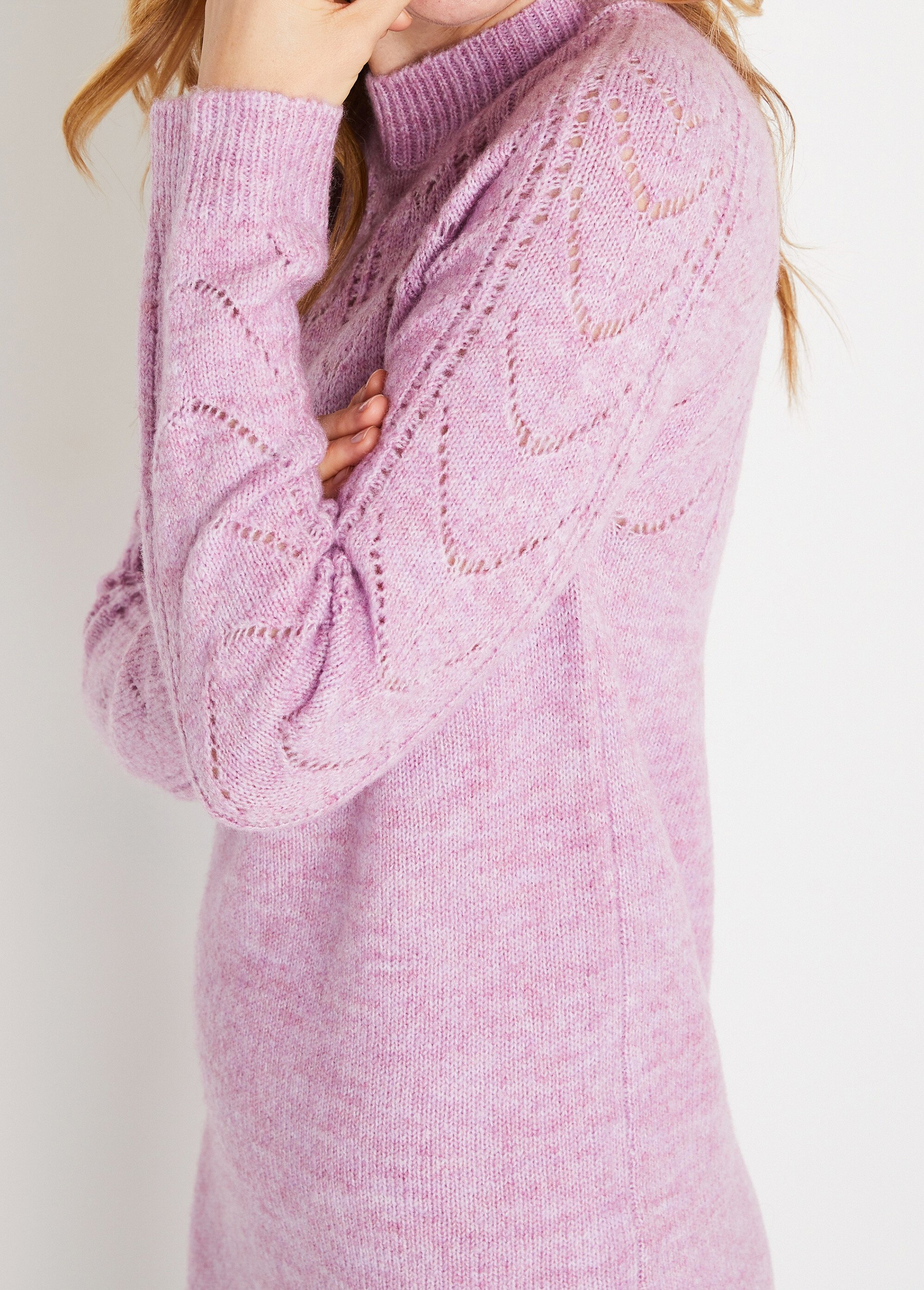 Robe-pull courte tricot ajouré col rond Femme Violet HERODE DE1