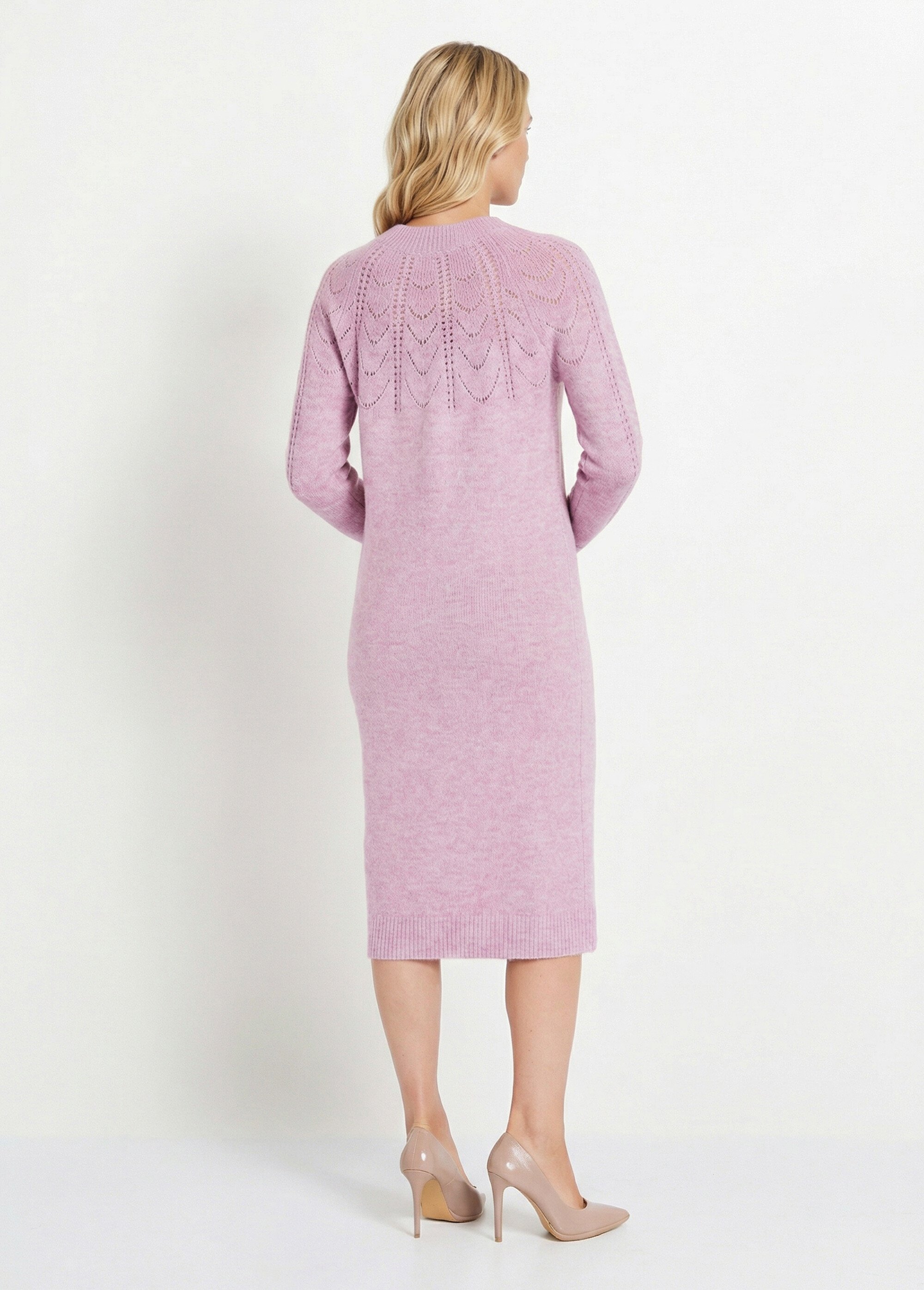 Robe-pull courte tricot ajouré col rond Femme Violet HERODE DO1