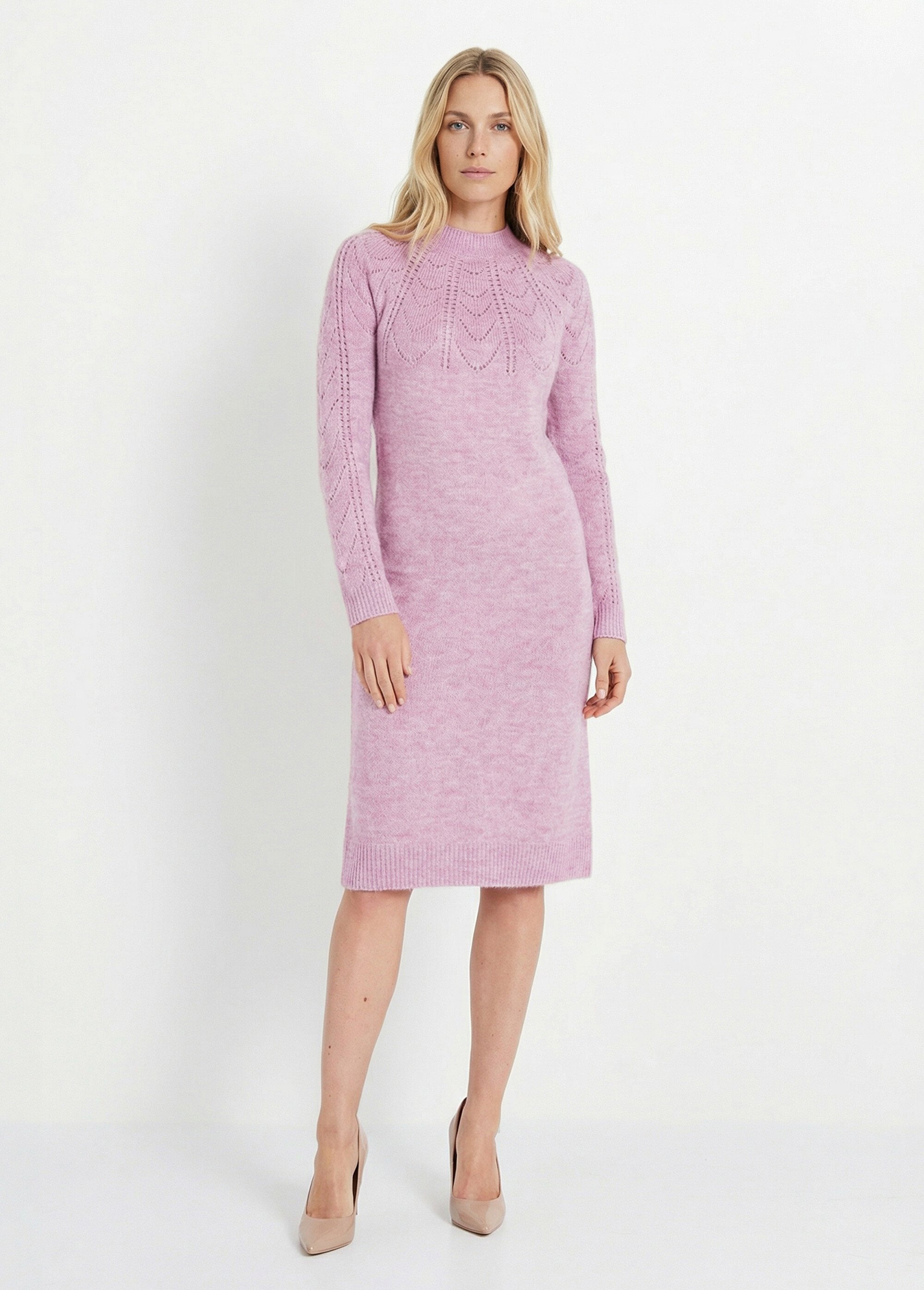 Robe-pull courte tricot ajouré col rond Femme Violet HERODE FA1