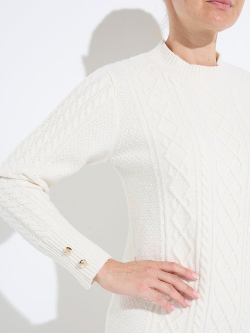 Robe-pull courte tricot uni col rond Femme Beige HECATE DE1