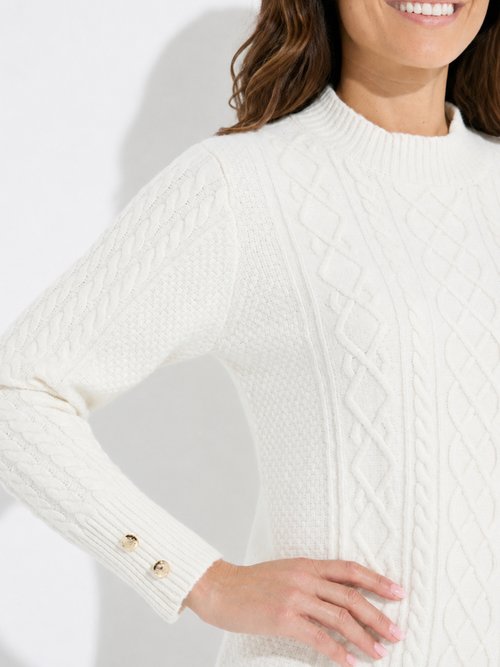 Robe-pull courte tricot uni col rond Femme Beige HECATE DE1