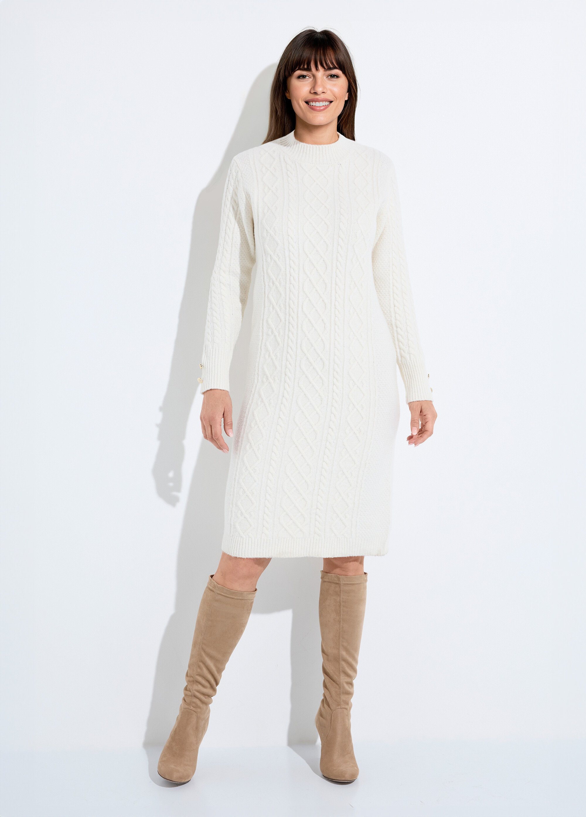 Robe-pull courte tricot uni col rond