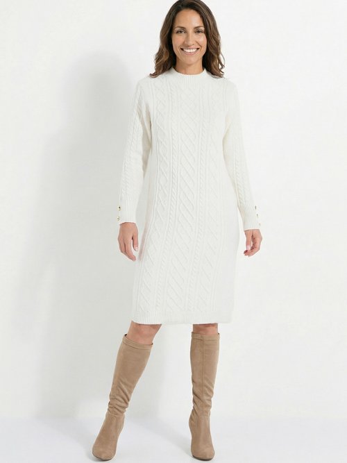 Robe-pull courte tricot uni col rond Femme Beige HECATE FA1