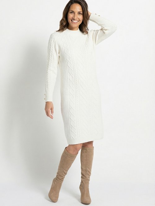Robe-pull courte tricot uni col rond Femme Beige HECATE MV1