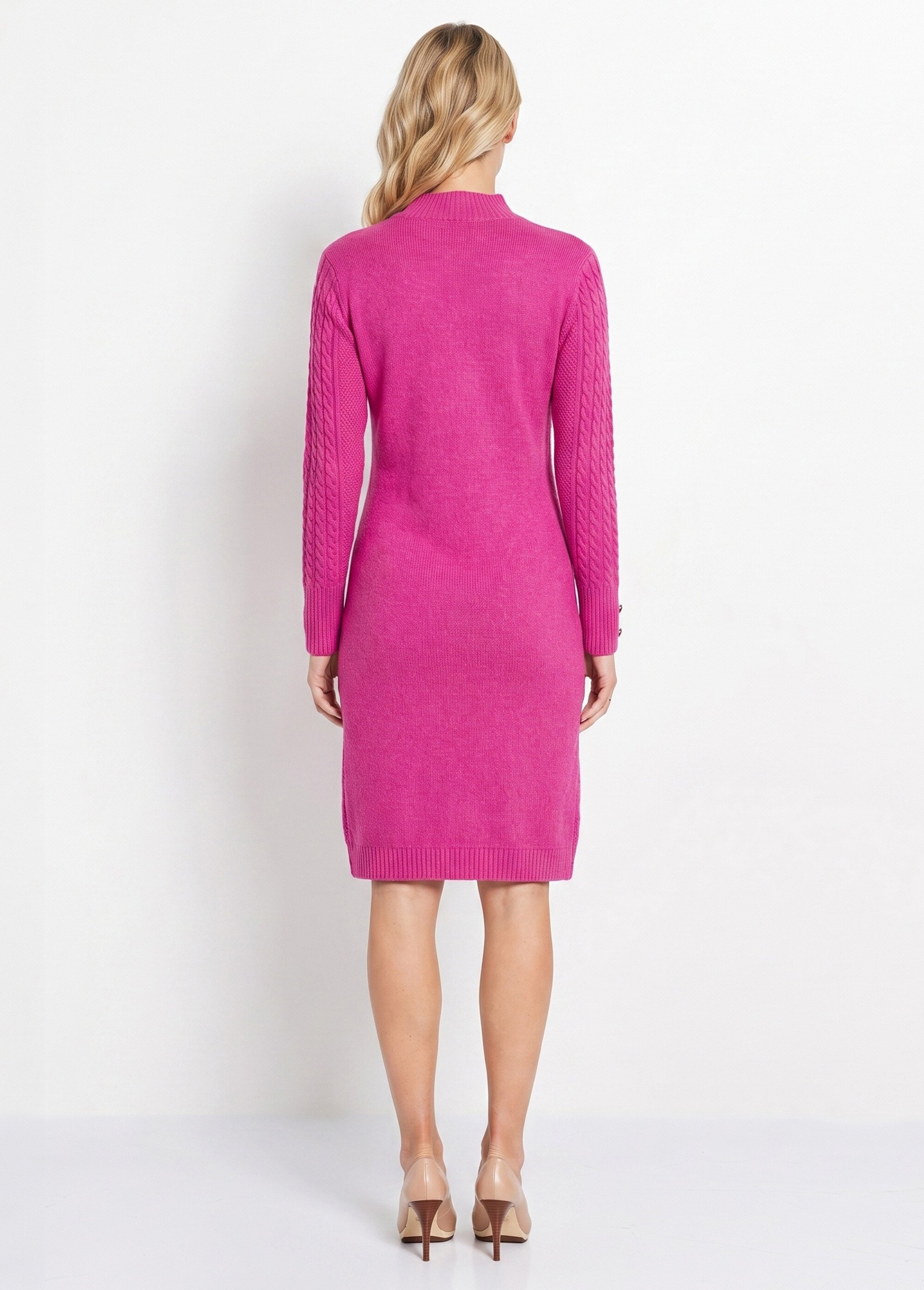 Robe-pull courte tricot uni col rond Femme Rose HECATE DO1