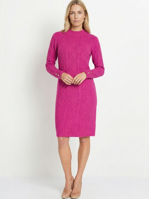 Robe-pull courte tricot uni col rond Femme Rose HECATE FA1