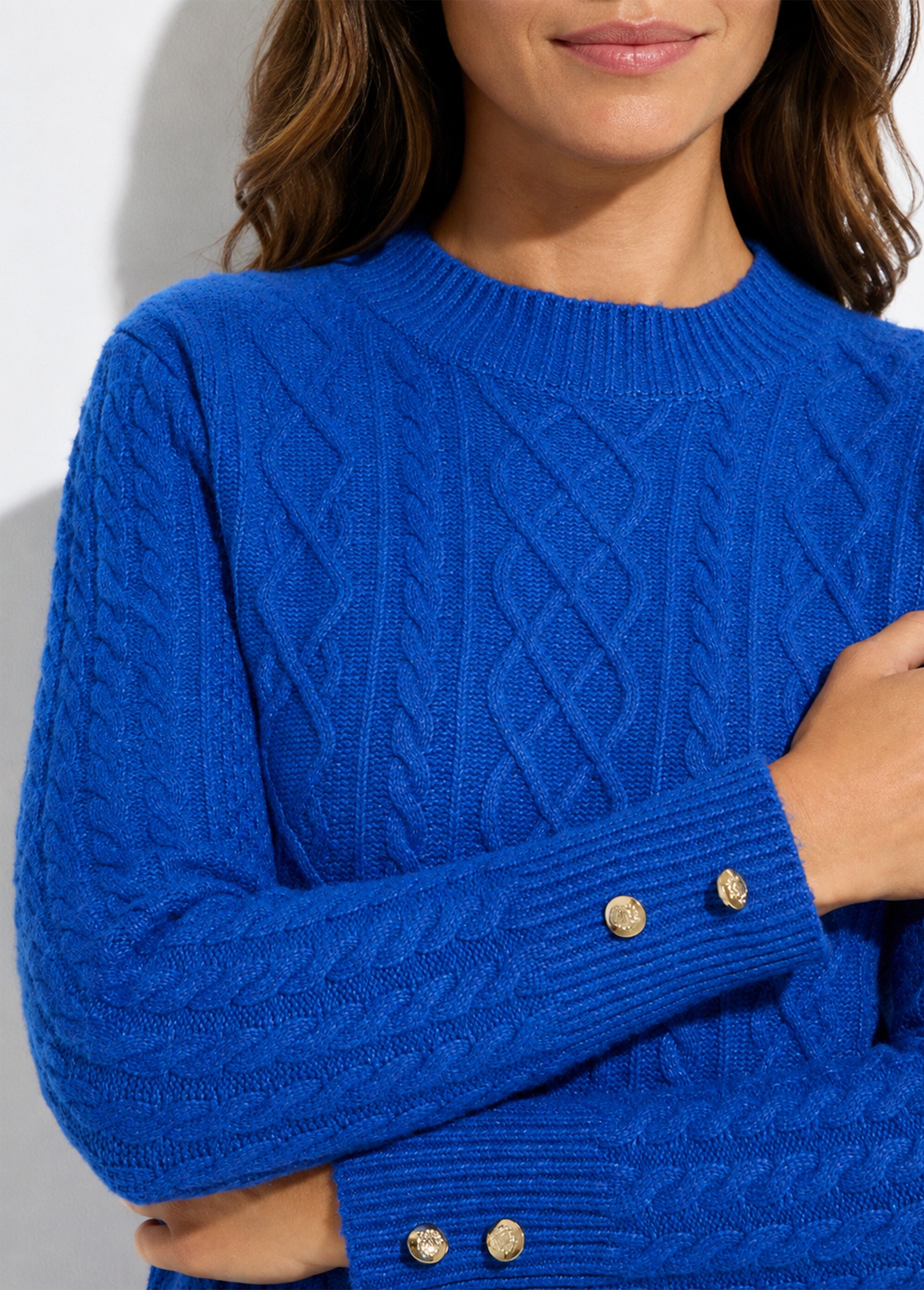 Robe-pull courte tricot uni col rond Femme Bleu HECATE DE1