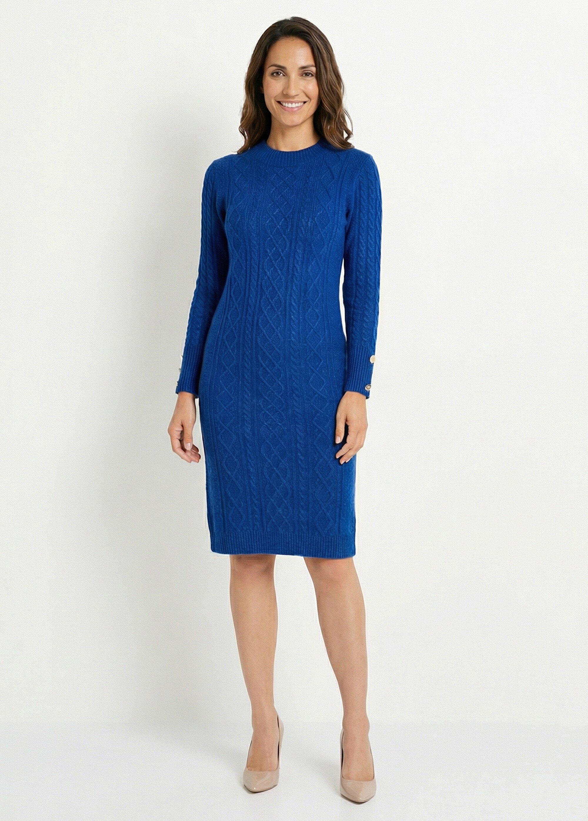 Robe-pull courte tricot uni col rond Femme Bleu HECATE FA1