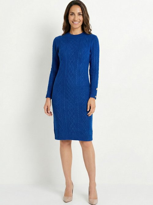 Robe-pull courte tricot uni col rond Femme Bleu HECATE FA1