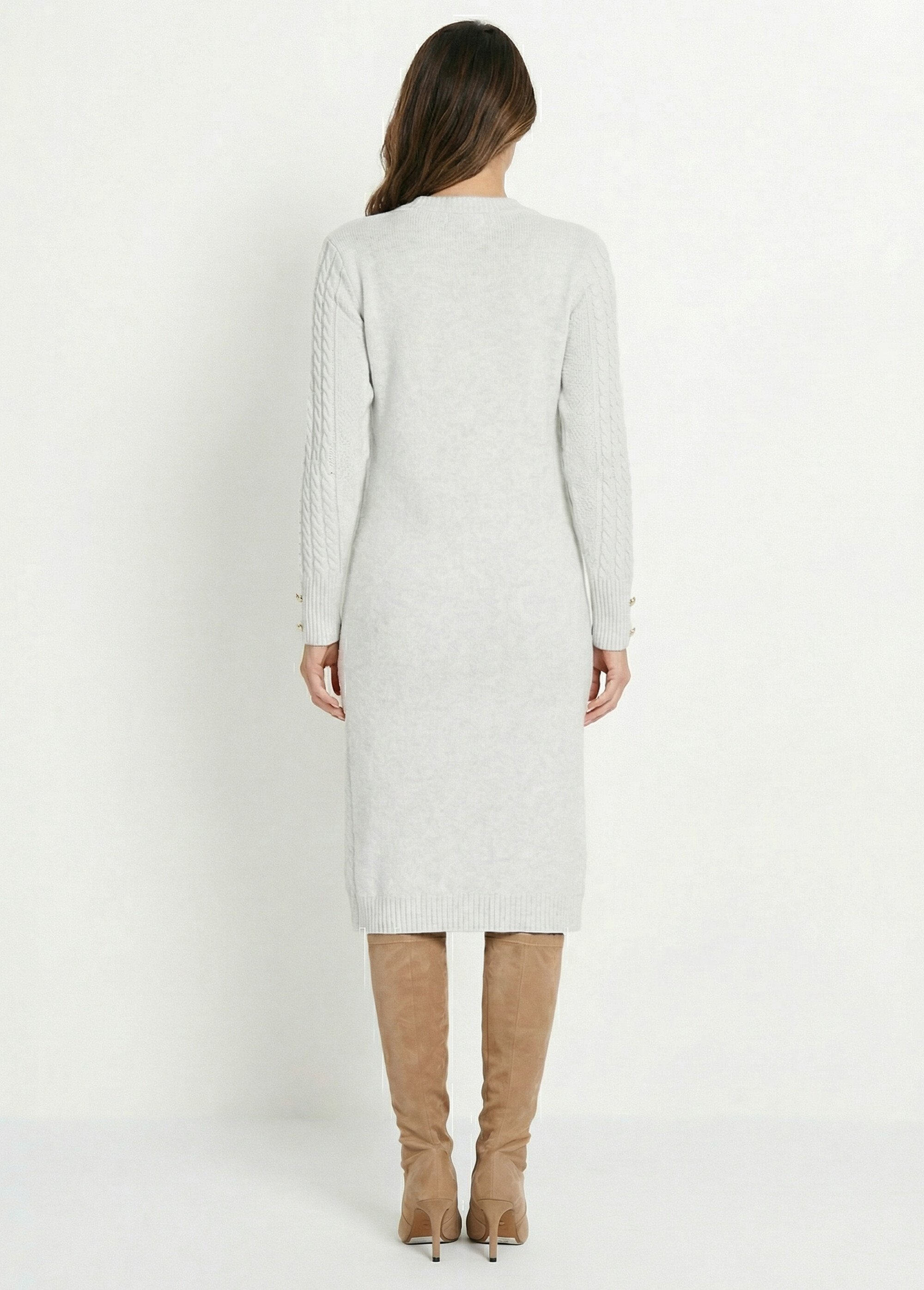 Robe-pull courte tricot uni col rond Femme Gris HECATE DO1