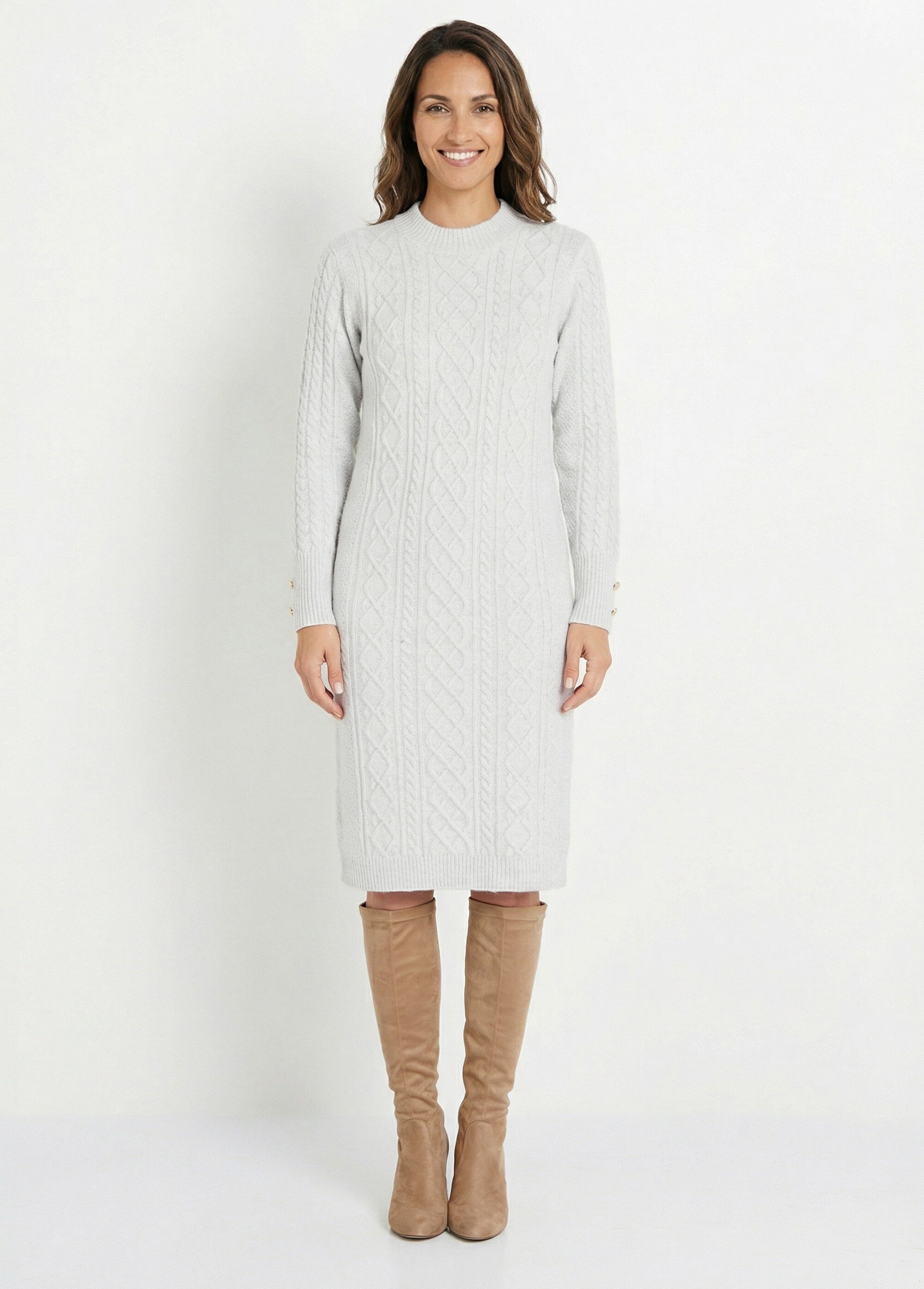 Robe-pull courte tricot uni col rond Femme Gris HECATE FA1