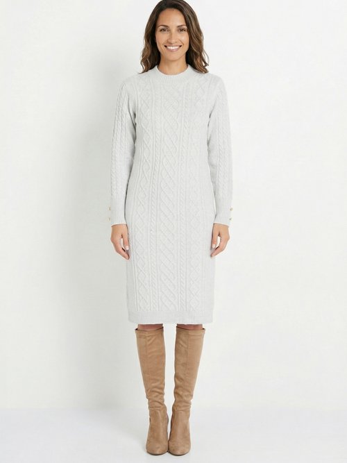 Robe-pull courte tricot uni col rond Femme Gris HECATE FA1