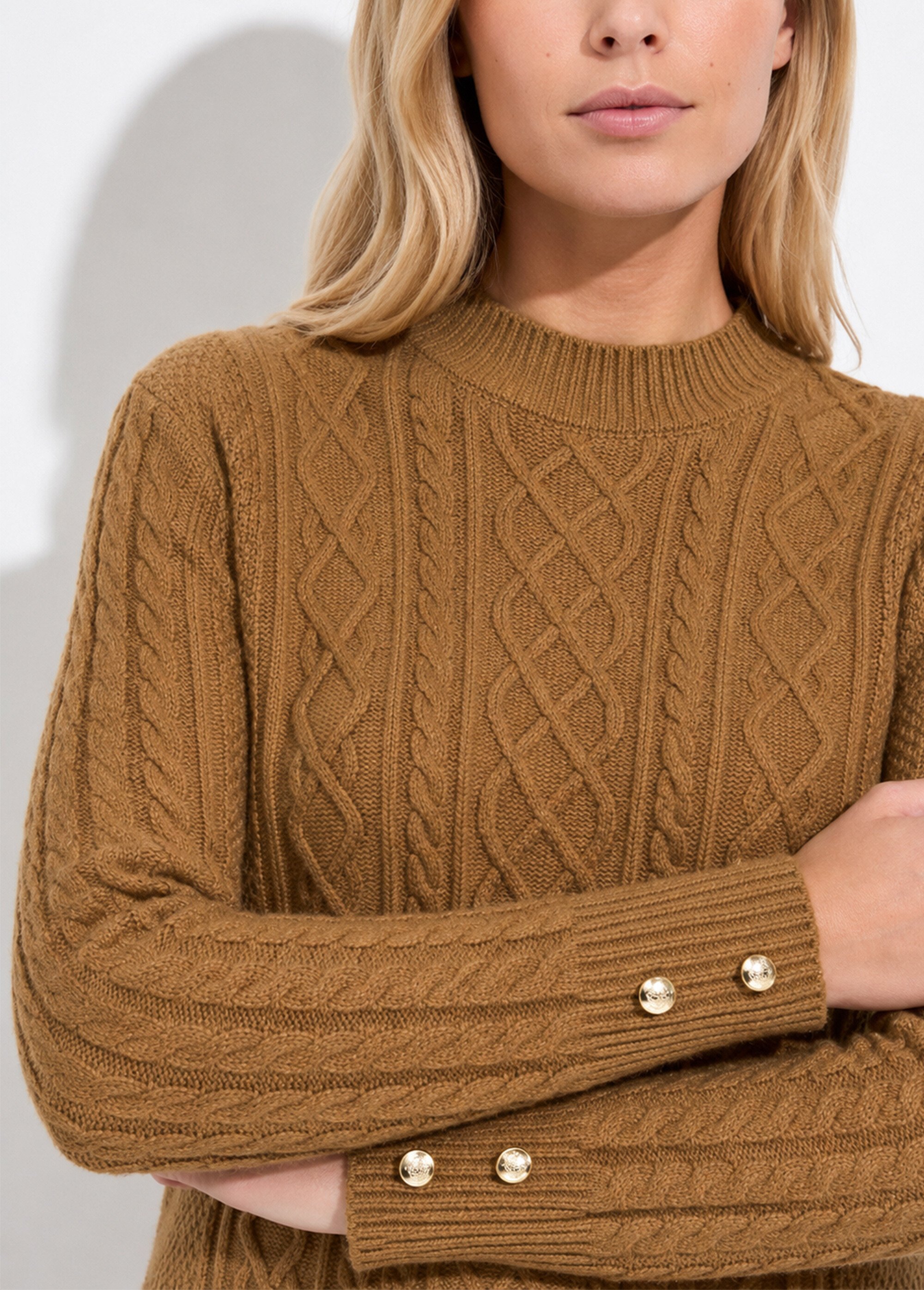Robe-pull courte tricot uni col rond Femme Marron HECATE DE1