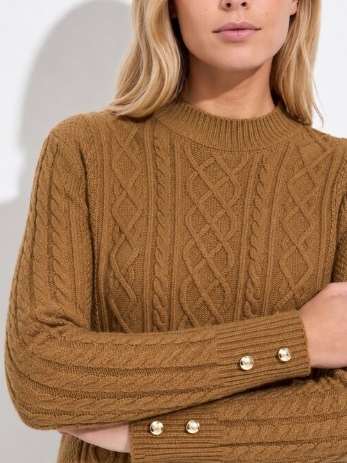 Robe-pull courte tricot uni col rond Femme Marron HECATE DE1