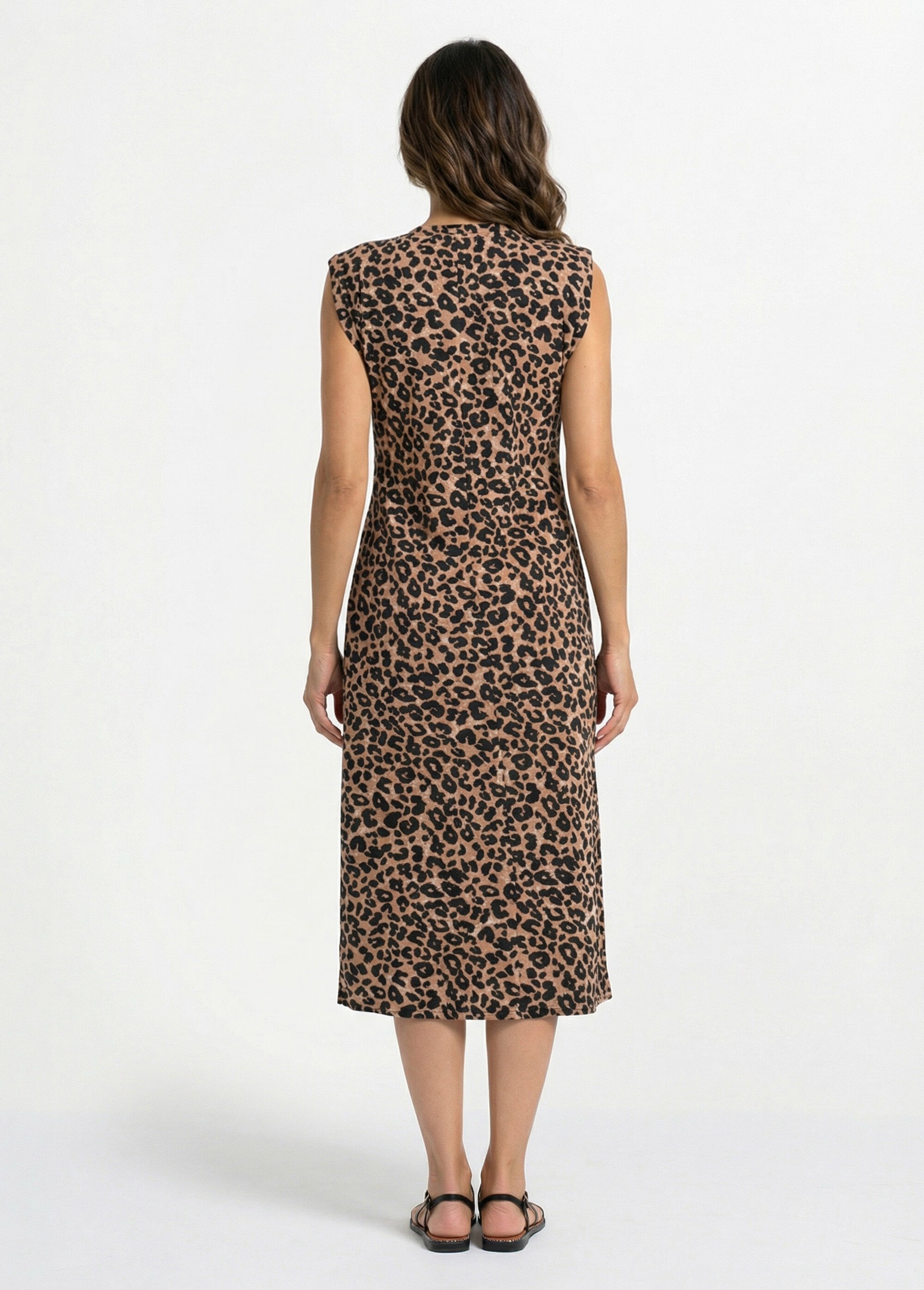 Robe T-shirt longue léopard col rond