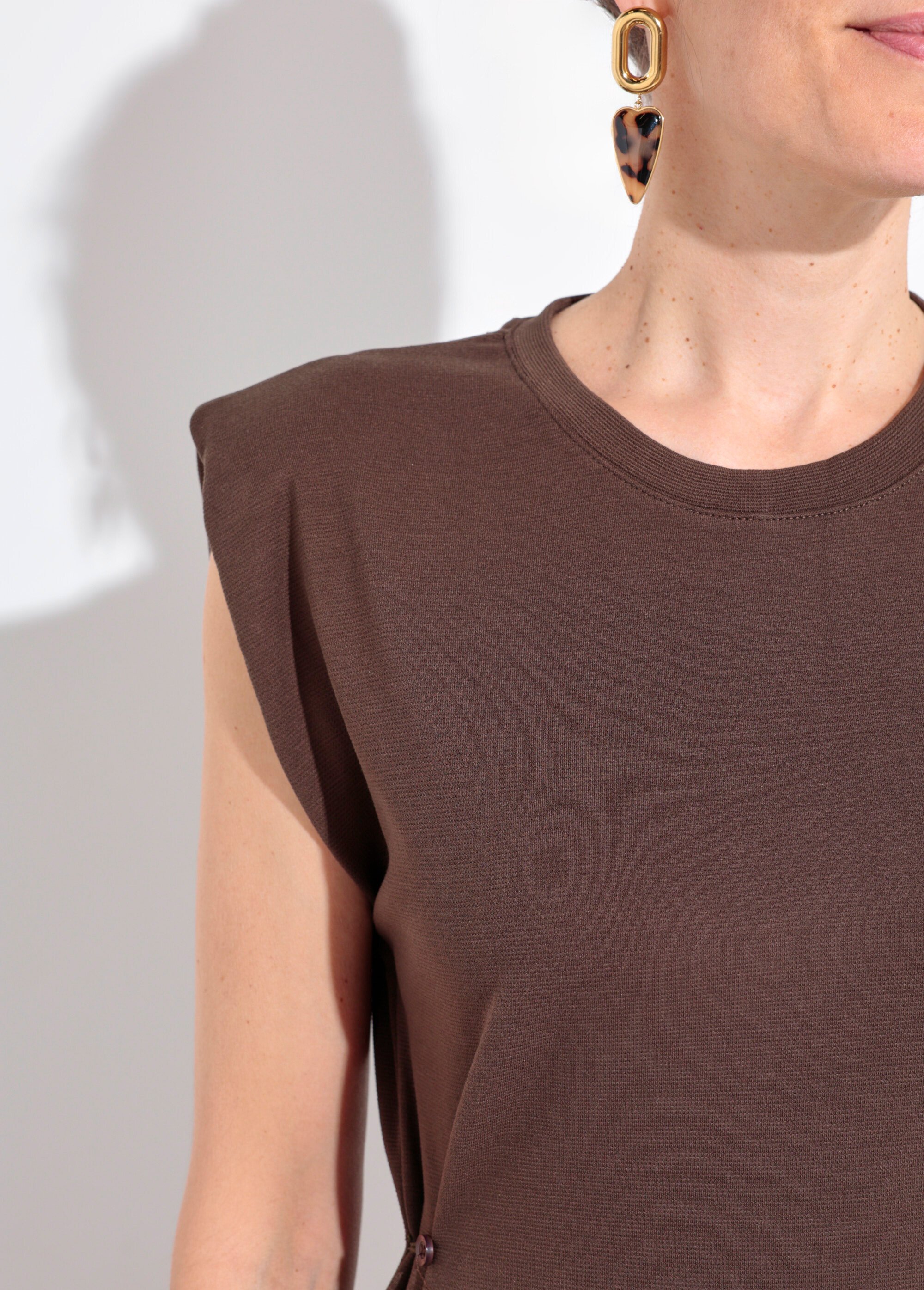 Robe T-shirt longue unie col rond Femme Marron JB-A1650 DE1