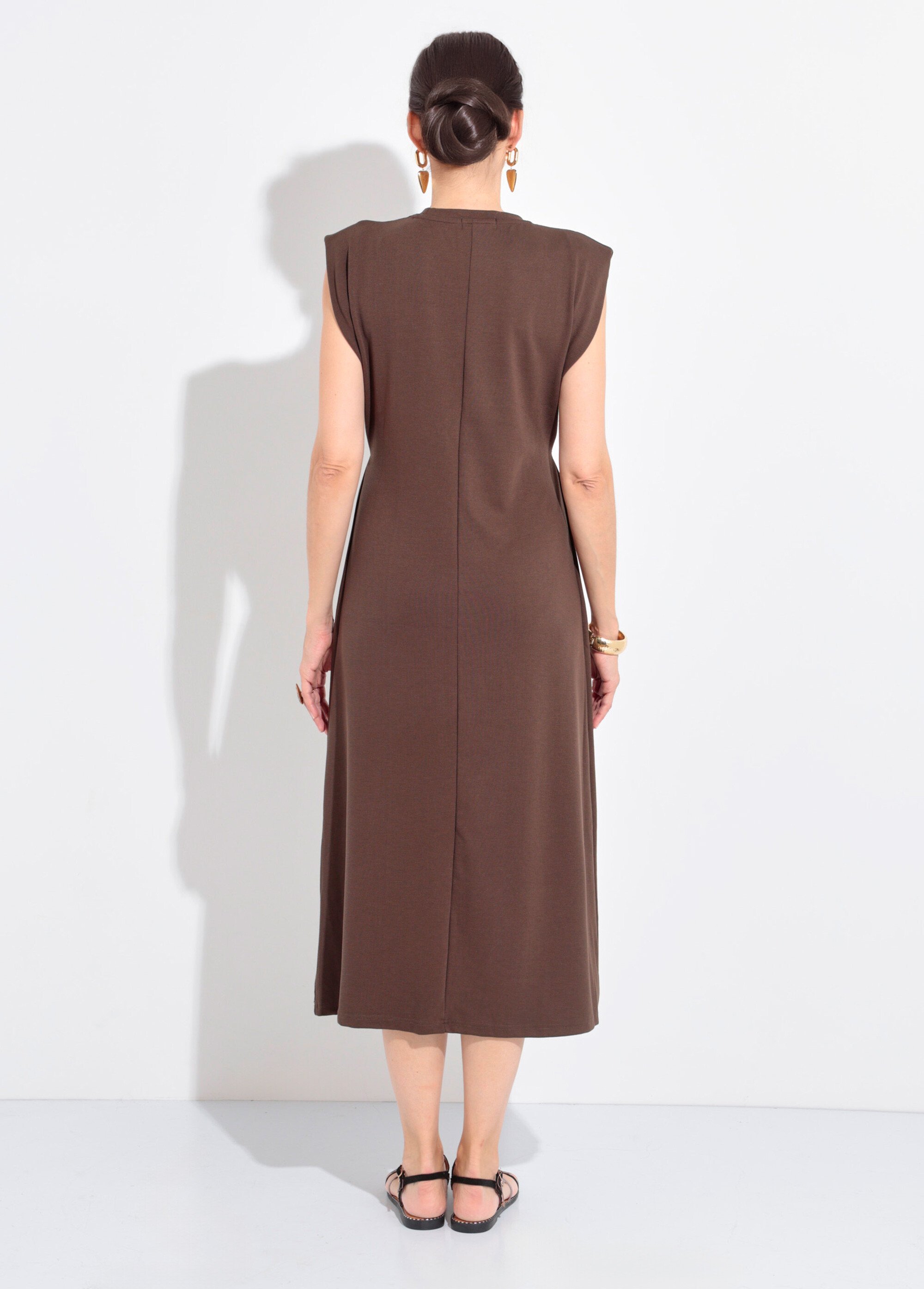 Robe T-shirt longue unie col rond Femme Marron JB-A1650 DO1