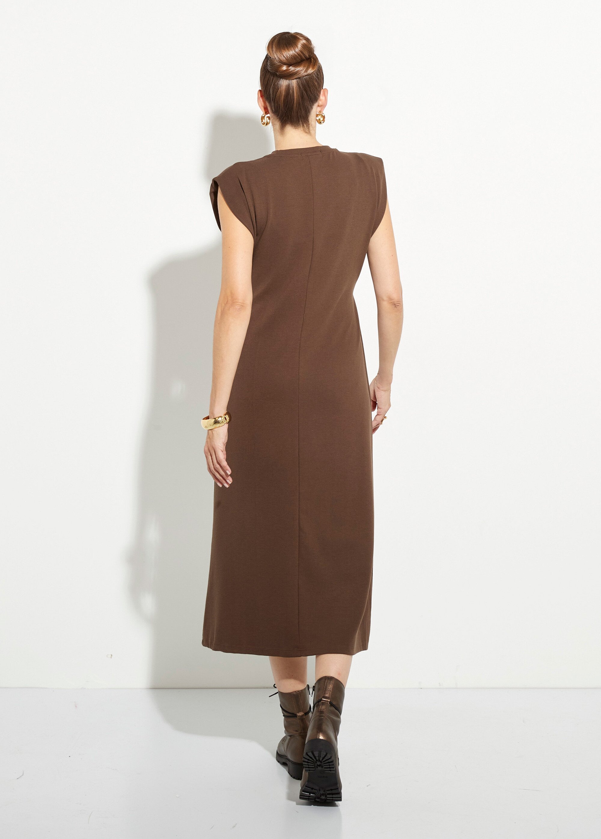 Robe T-shirt longue unie col rond Femme Marron JB-A1650 DO1