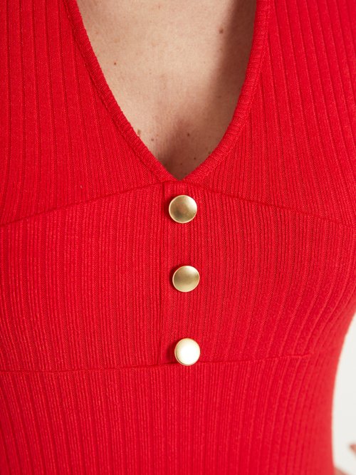 Robe unie courte col V en maille côtelée Femme Rouge HARPE DE1