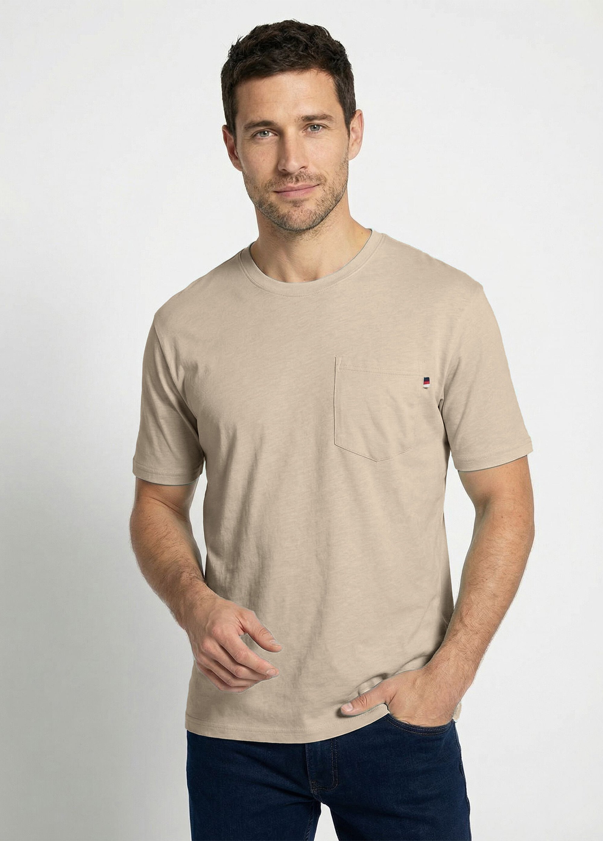 T-shirt col rond manches courtes jersey uni Homme Beige FILIPO FA1