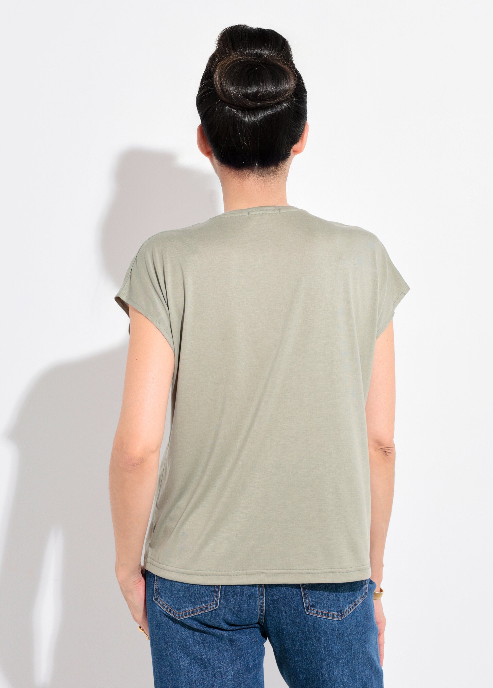 T-shirt fluide manches courtes porté loose Femme Vert EE-N2401 DO1
