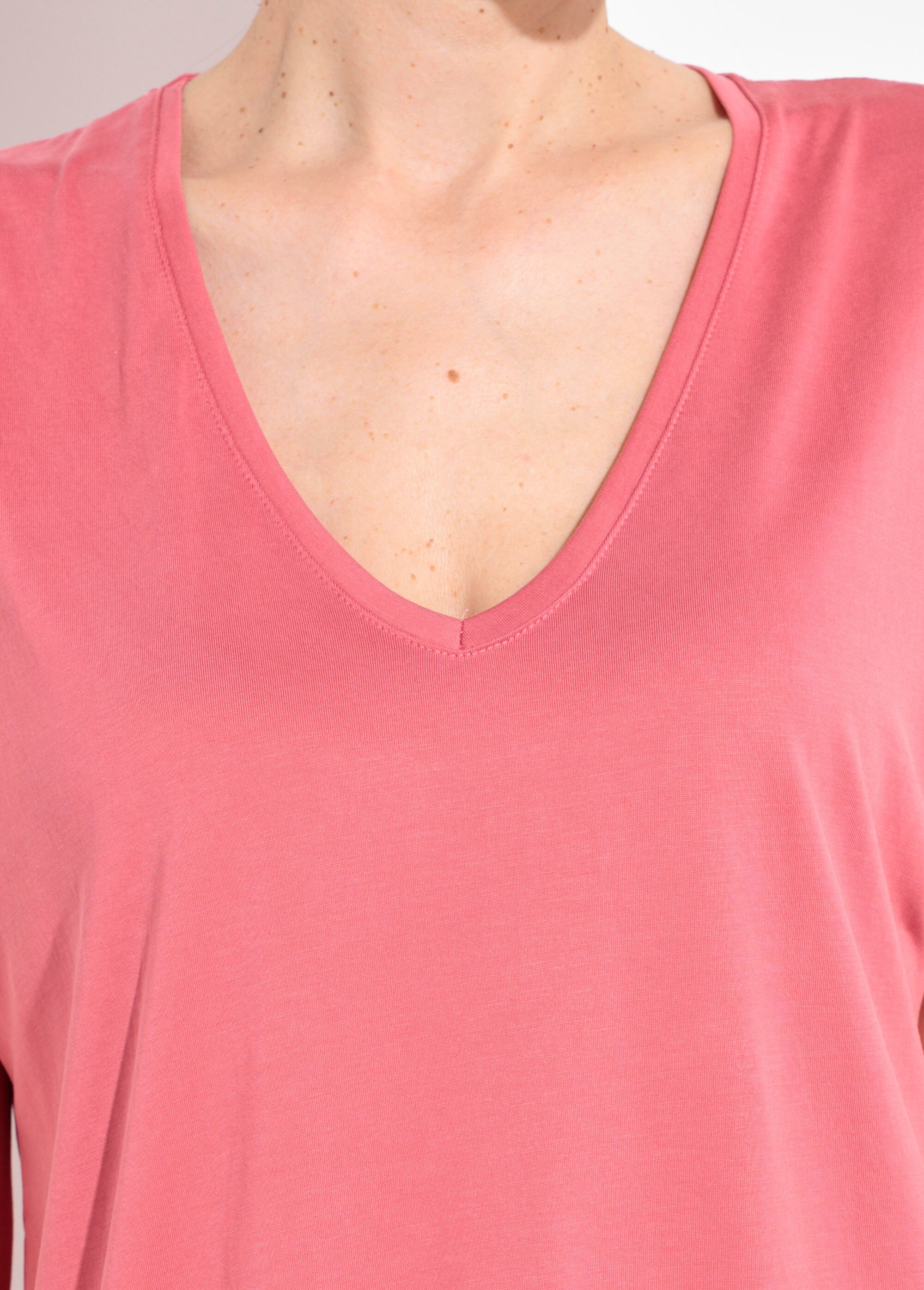 T-shirt fluide manches courtes porté loose Femme Rose EE-N2401 DE1