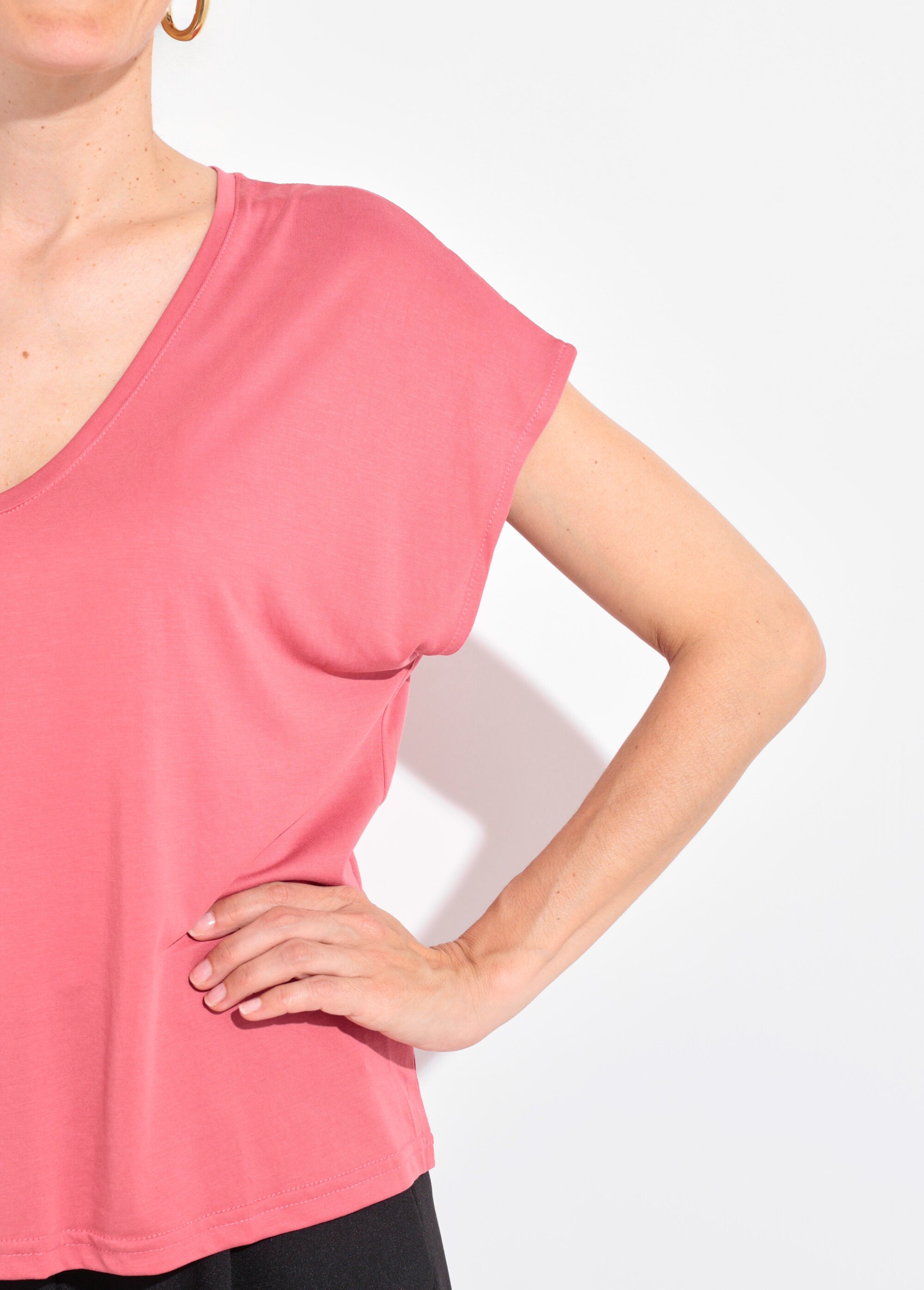 T-shirt fluide manches courtes porté loose Femme Rose EE-N2401 DE2