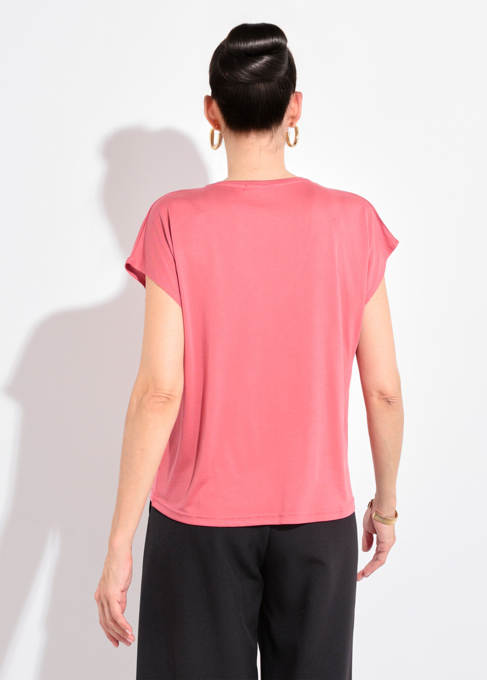 T-shirt fluide manches courtes porté loose Femme Rose EE-N2401 DO1