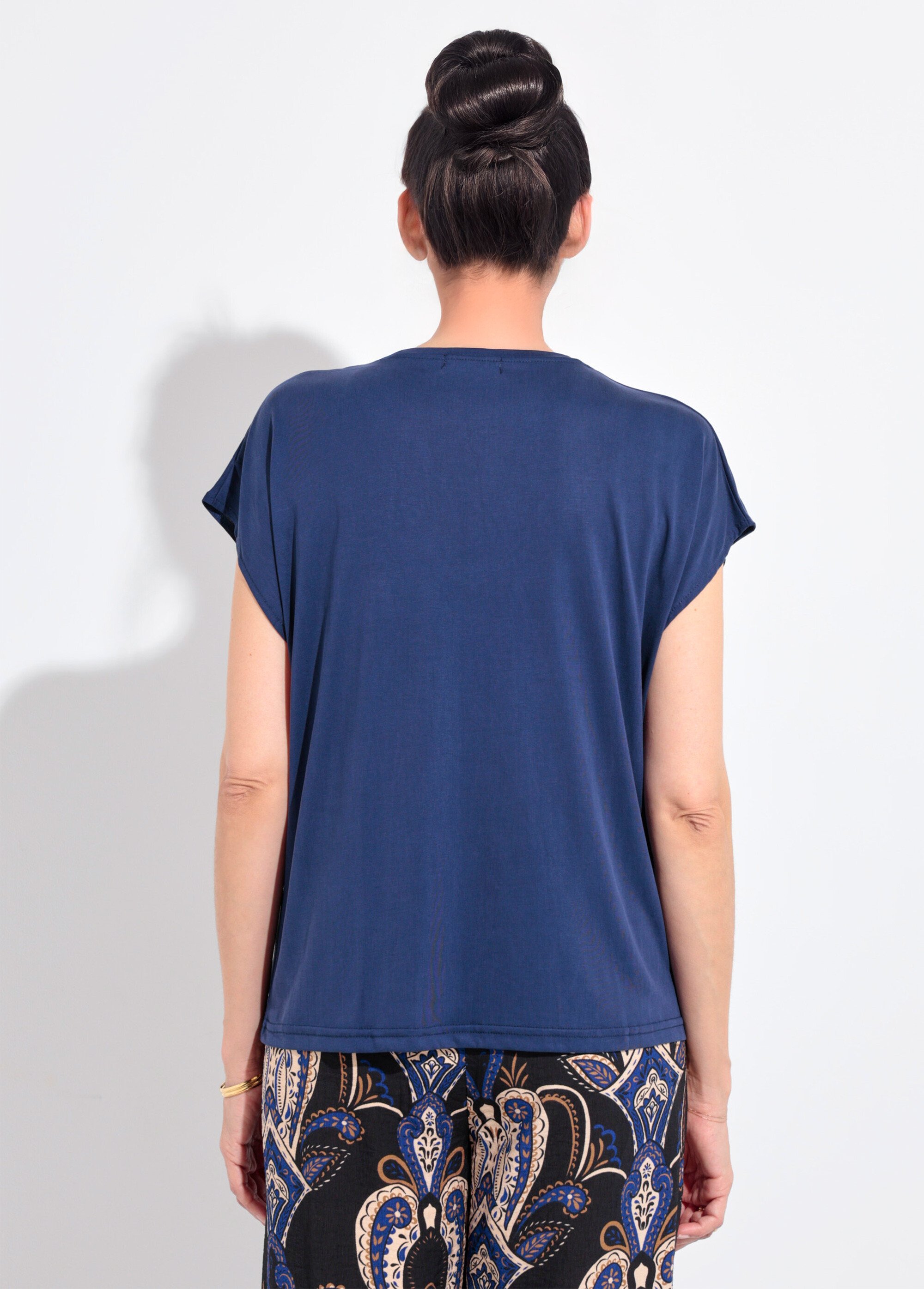T-shirt fluide manches courtes porté loose Femme Bleu EE-N2401 DO1