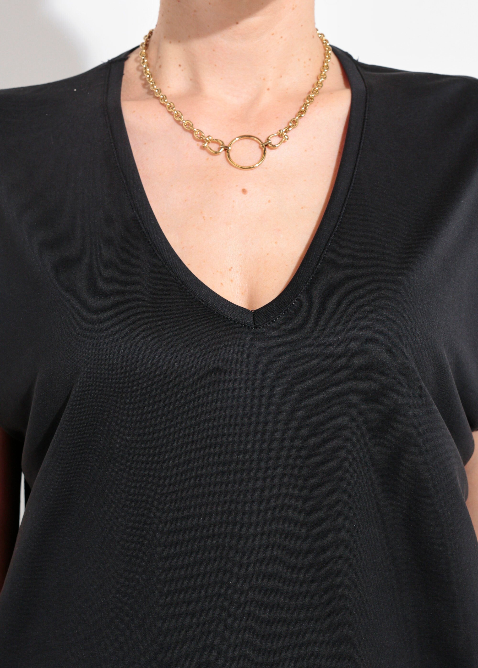 T-shirt fluide manches courtes porté loose Femme Noir EE-N2401 DE1