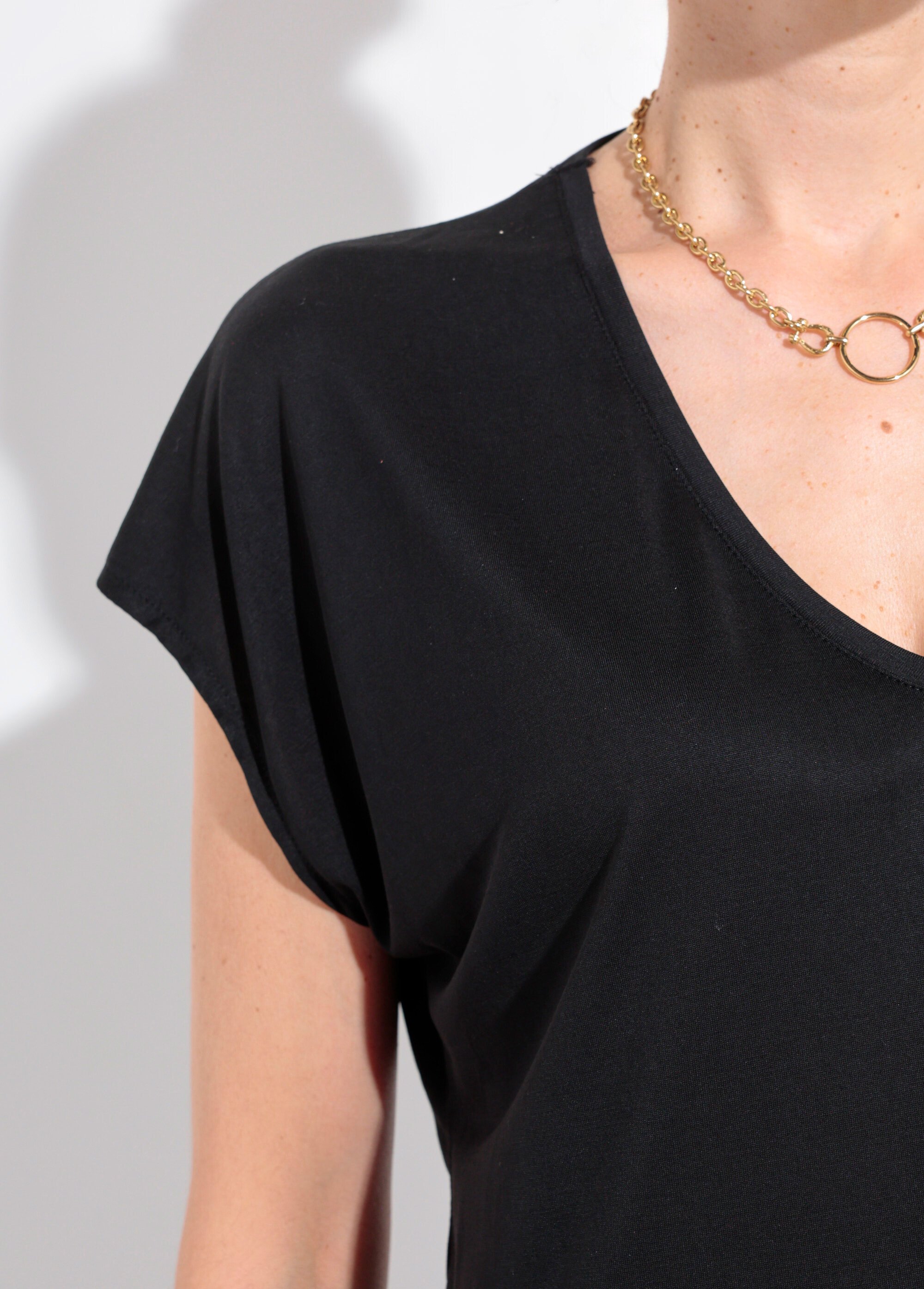T-shirt fluide manches courtes porté loose Femme Noir EE-N2401 DE2