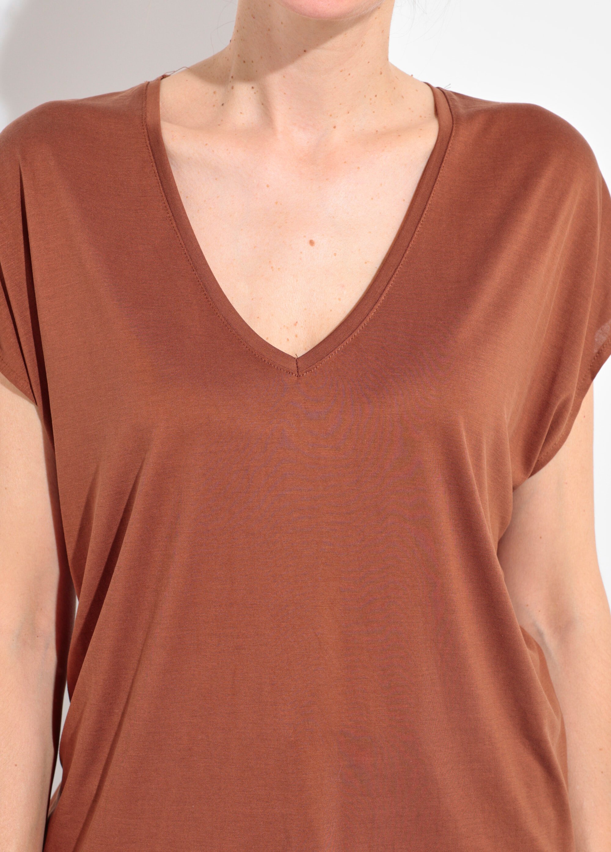 T-shirt fluide manches courtes porté loose Femme Marron EE-N2401 DE1