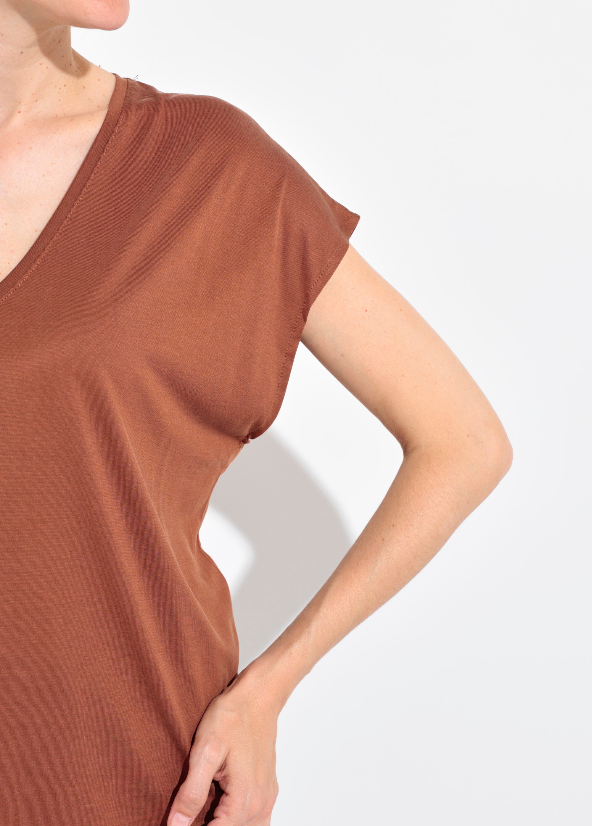T-shirt fluide manches courtes porté loose Femme Marron EE-N2401 DE2